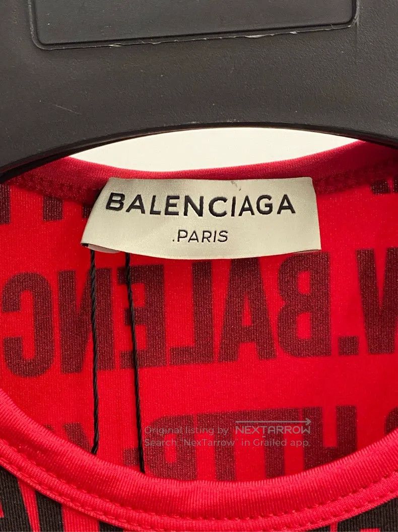 Balenciaga Balenciaga Red Full Print Logo Tight Short Sleeve Size US S / EU 44-46 / 1 - 3 Thumbnail