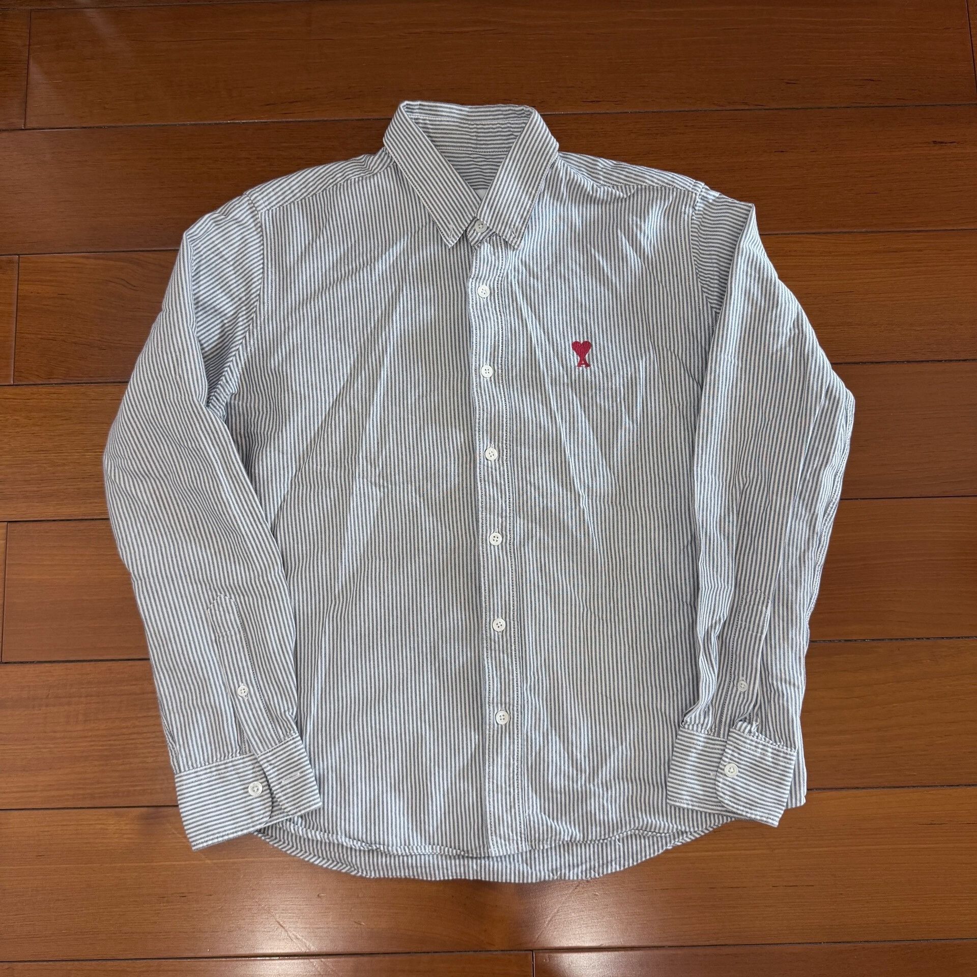 AMI Gray White Striped Long Sleeve Shirt