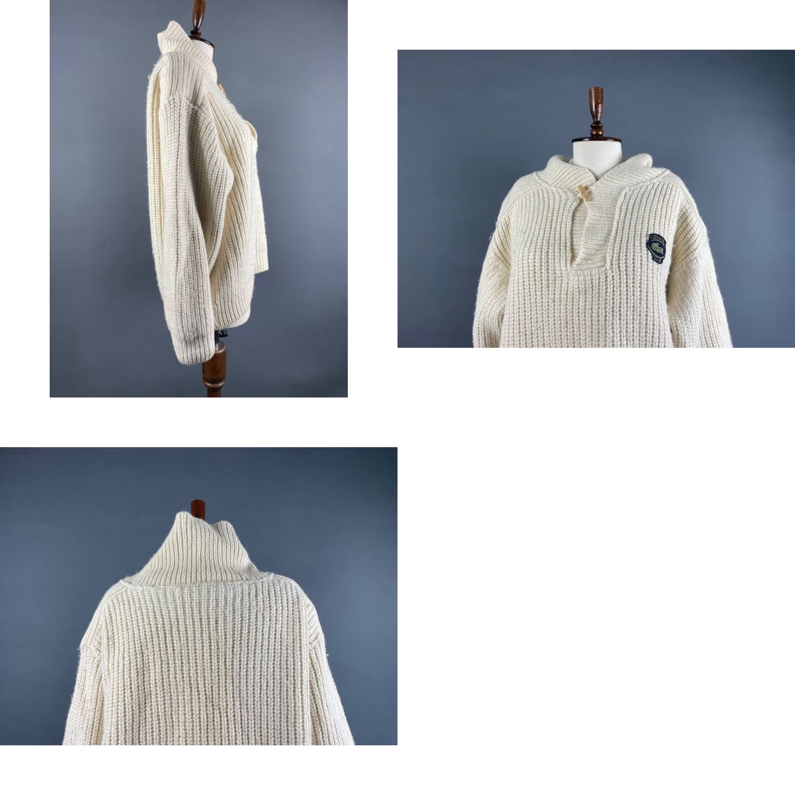 Lacoste Lacoste Womens Vintage? No — Lacoste Club Womens Chunky Knit Sweater Ivory Long Sleeve Mock Neck Pullover Size ONE SIZE - 8 Thumbnail