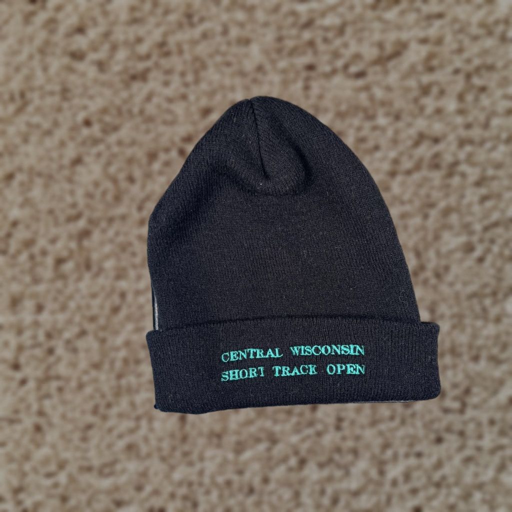 Vintage Yupoong Beanie Mens One Size Black Central Wisconsin Short Track Open Knit Hat Size US 35 - 1 Thumbnail