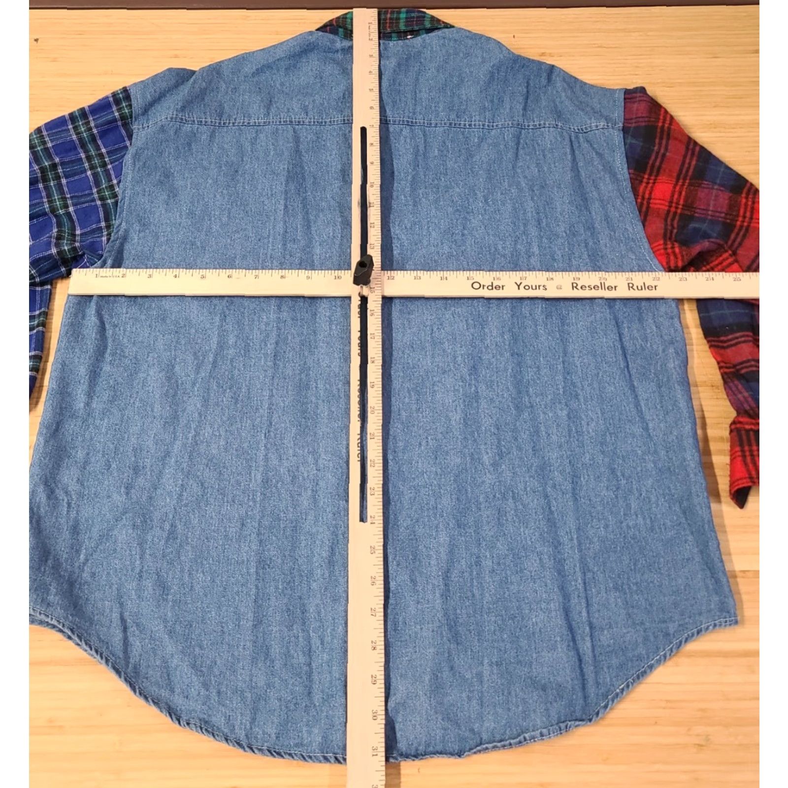 Denime VINTAGE Top Line USA Button-Up Shirt Denim Embroidered Plaid Long Sleeve M Womens Blue 100% Cotton USA 1992 Size M / US 6-8 / IT 42-44 - 7 Thumbnail