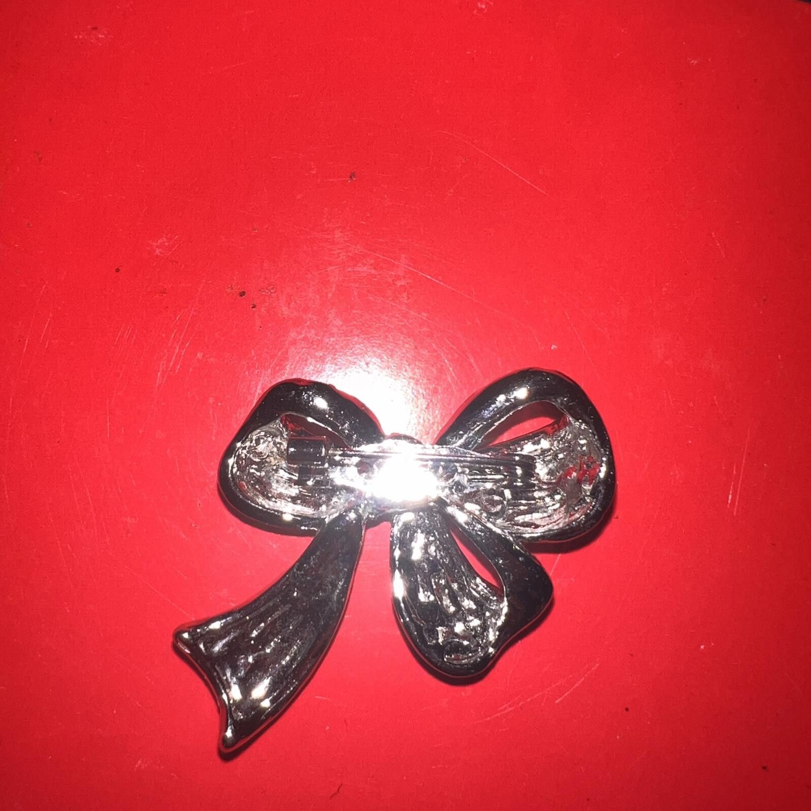 Unknown London Silver Bow Brooch with Rhinestones Size ONE SIZE - 4 Thumbnail