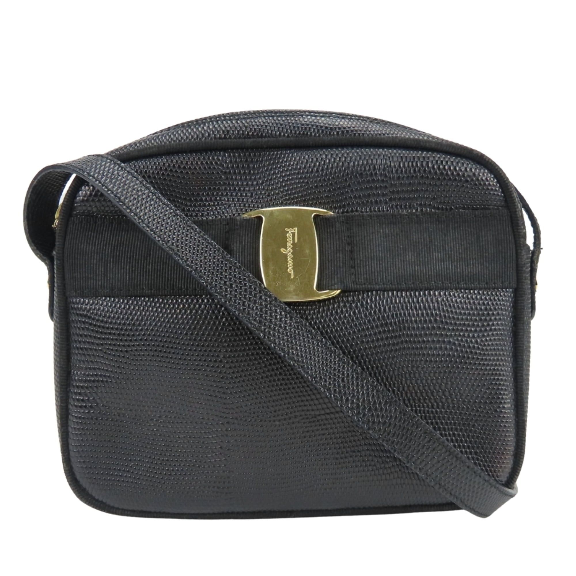 Salvatore Ferragamo Salvatore Ferragamo Shoulder Bag Vara D213096 Embossed Leather Black Gold Hardware Women's Size ONE SIZE - 1 Thumbnail