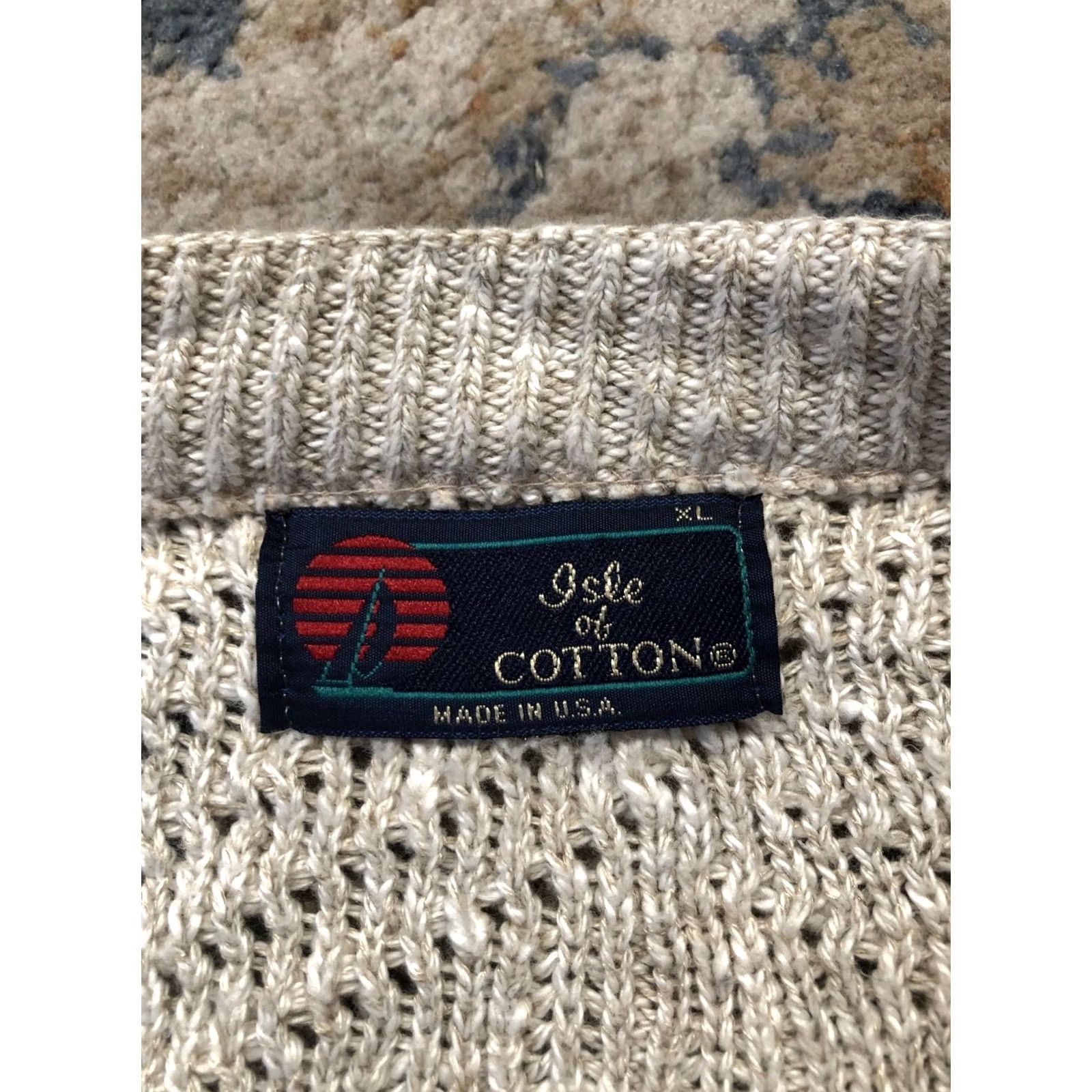 Vintage VINTAGE Isle of Cotton Cardigan Shirt XL Beige Knit Button Geometric Open-Knit V-Neck Mens 80s Size US XL / EU 56 / 4 - 7 Thumbnail