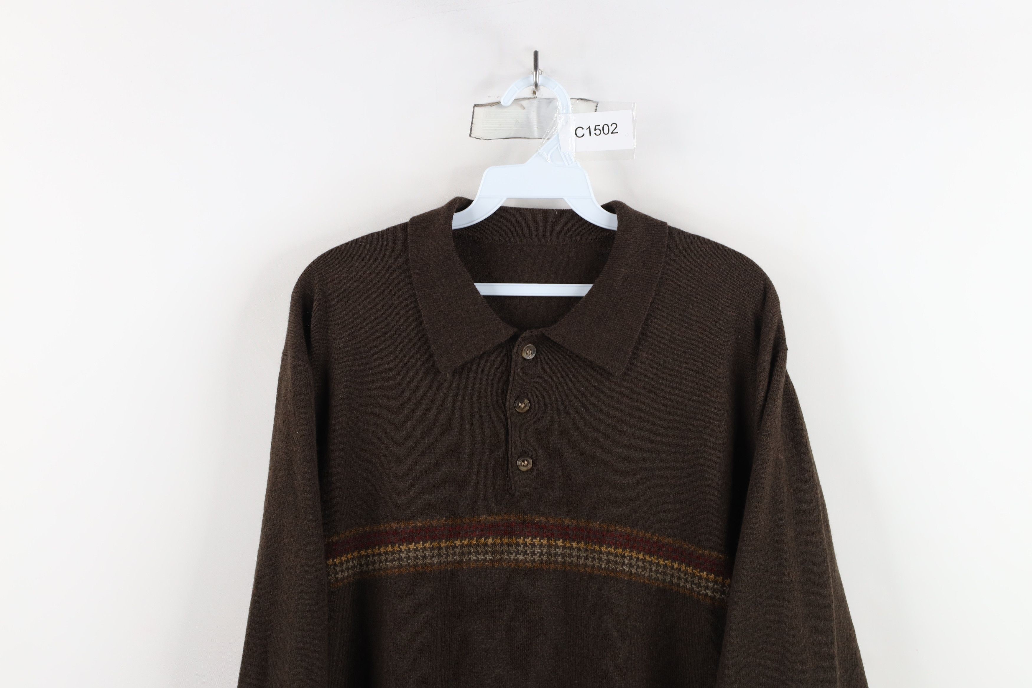 Vintage Vintage 90s Streetwear Houndstooth Knit Collared Sweater Size US L / EU 52-54 / 3 - 2 Thumbnail