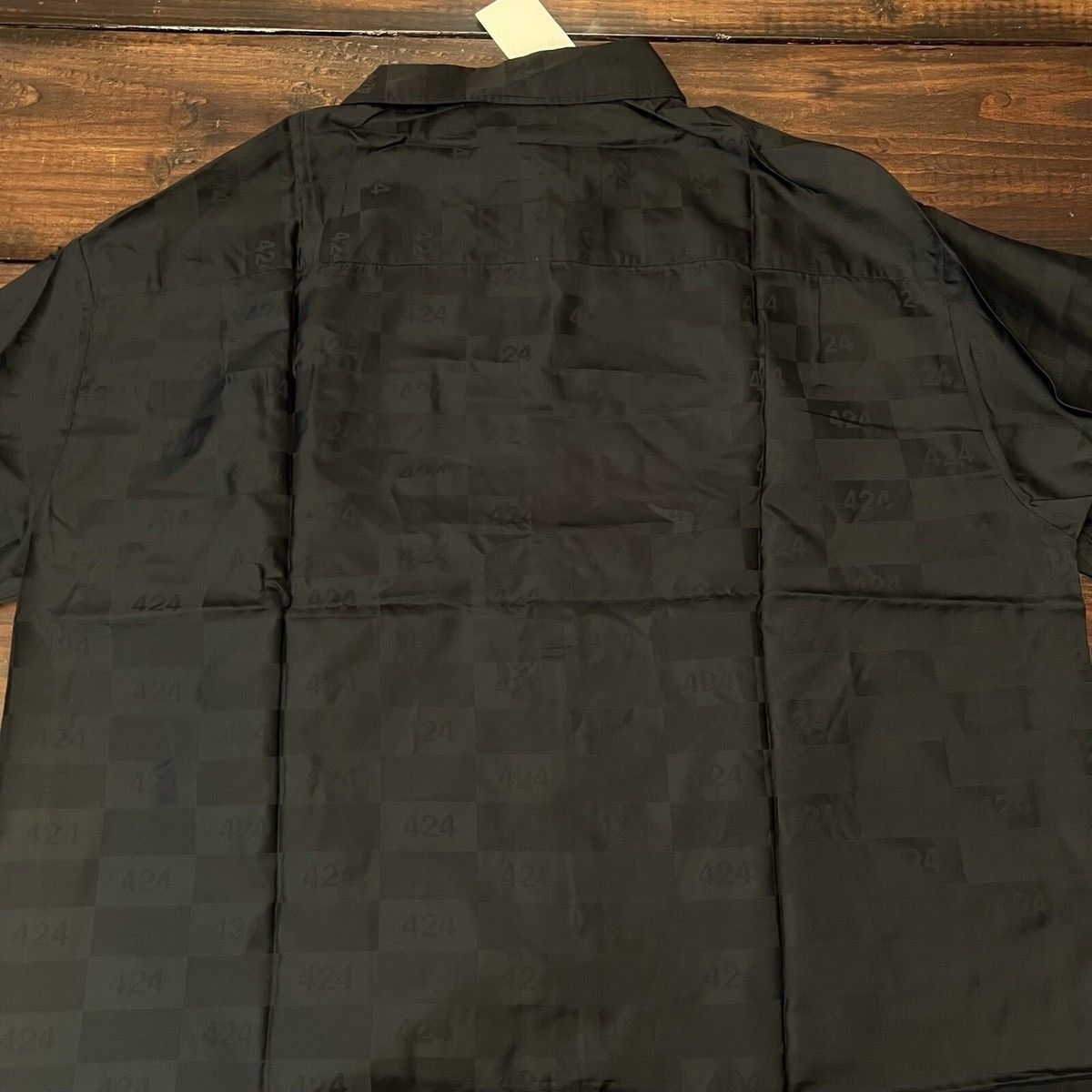 424 424 ON FAIRFAX Black Jacquard Checker Button Down Shirt Size US XL / EU 56 / 4 - 5 Thumbnail