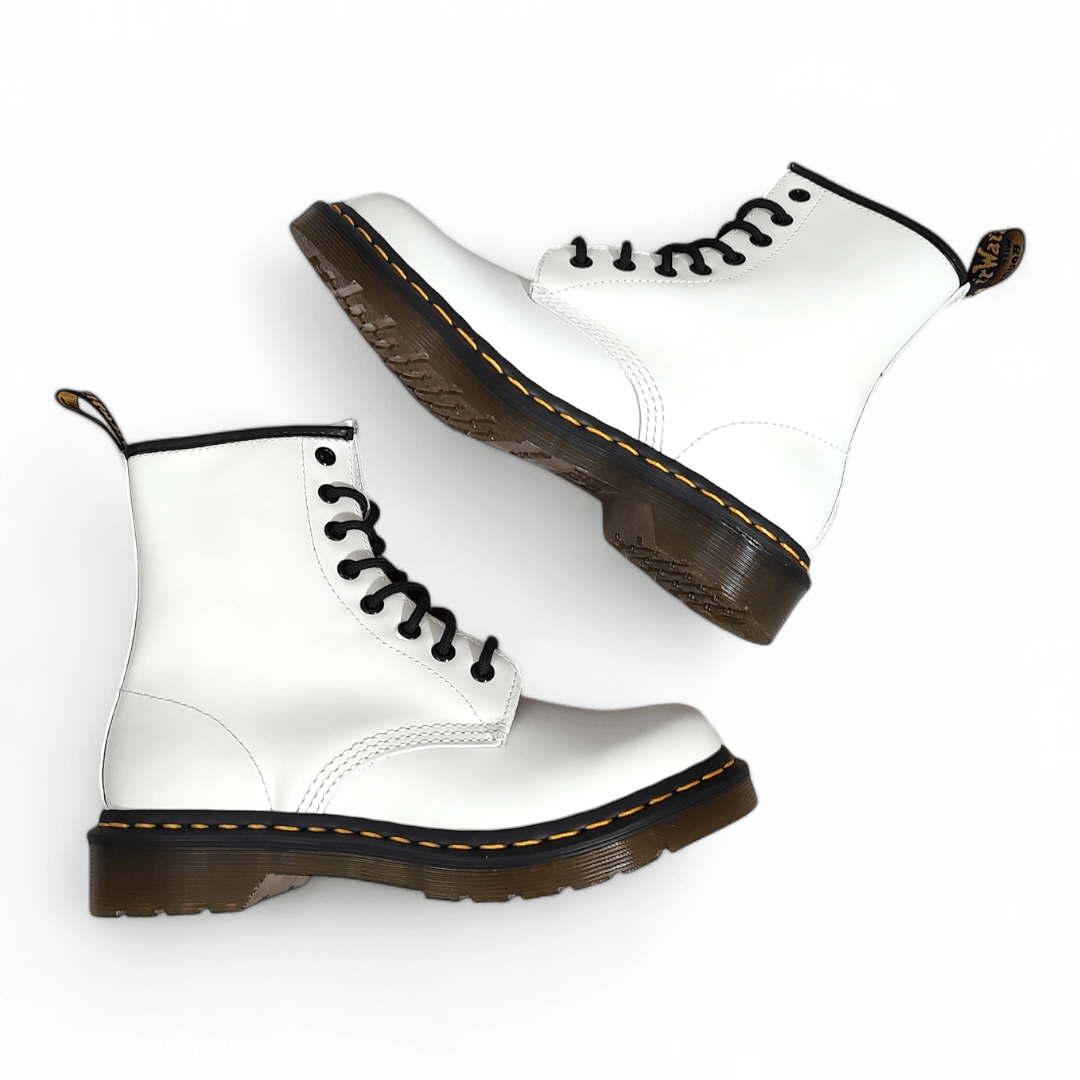 Dr. Martens White Leather Combat Lace Up Shiny Boots Women s Size 7 Grailed