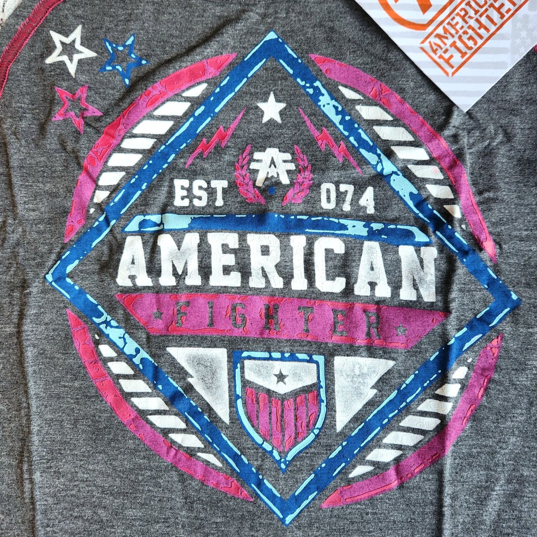 Vintage American Fighter by Affliction Fort Valley Women's SML Grey Pink Graphic T-Shirt Size S / US 4 / IT 40 - 2 Thumbnail