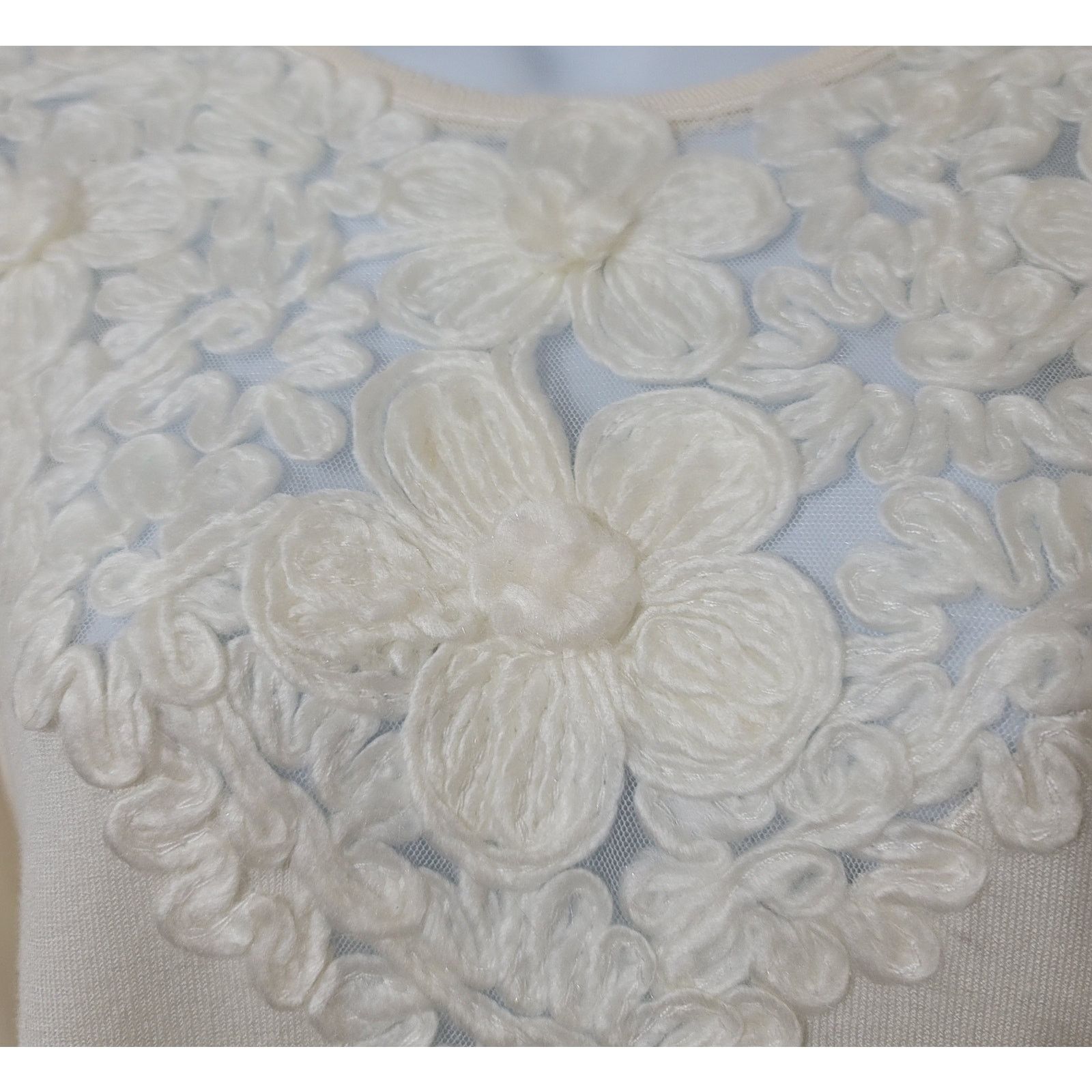 Other Laseine Cream Soft Stitched Flowers On Bodice Sweater Small Size S / US 4 / IT 40 - 2 Thumbnail