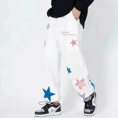 Japanese Brand × Vintage Street fashion white hip hop fluffy star sweatpants Size US 31 - 3 Thumbnail