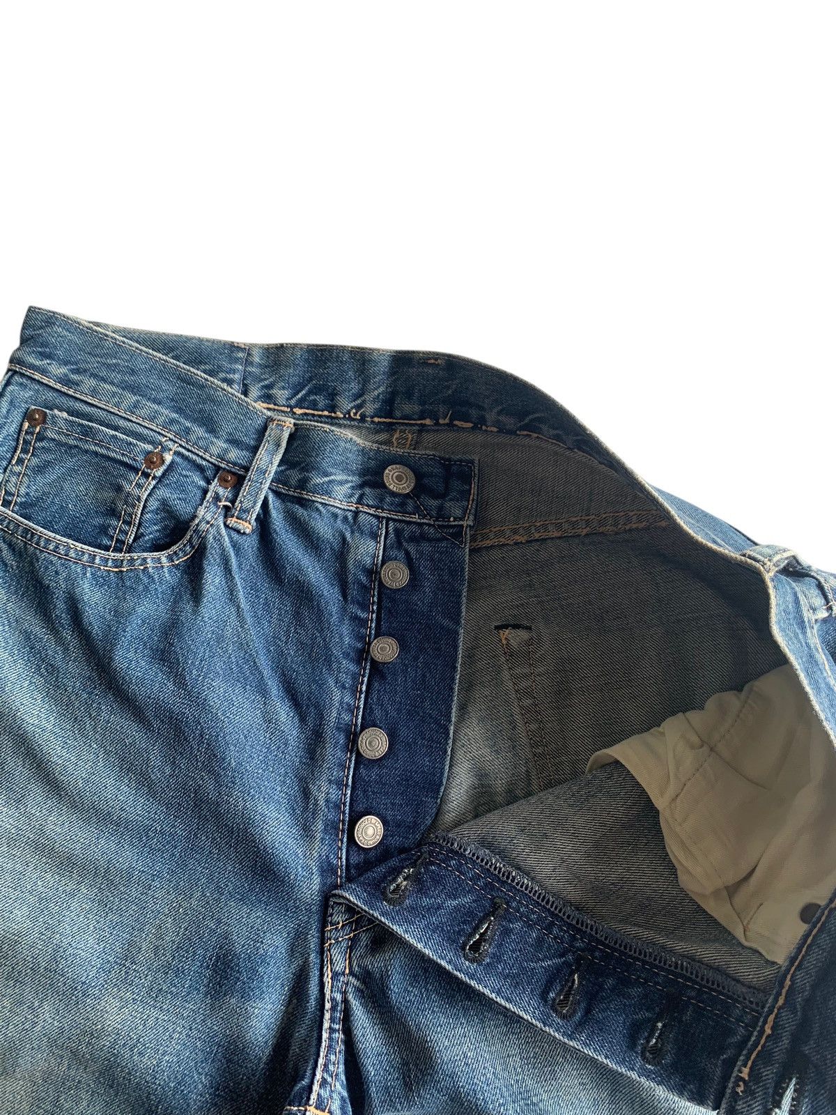 Japanese Brand × Kapital × Vintage SPELLBOUND DOMINGO SELVEDGE BUTTON FLY DISTRESSED DENIM Size US 32 / EU 48 - 12 Thumbnail