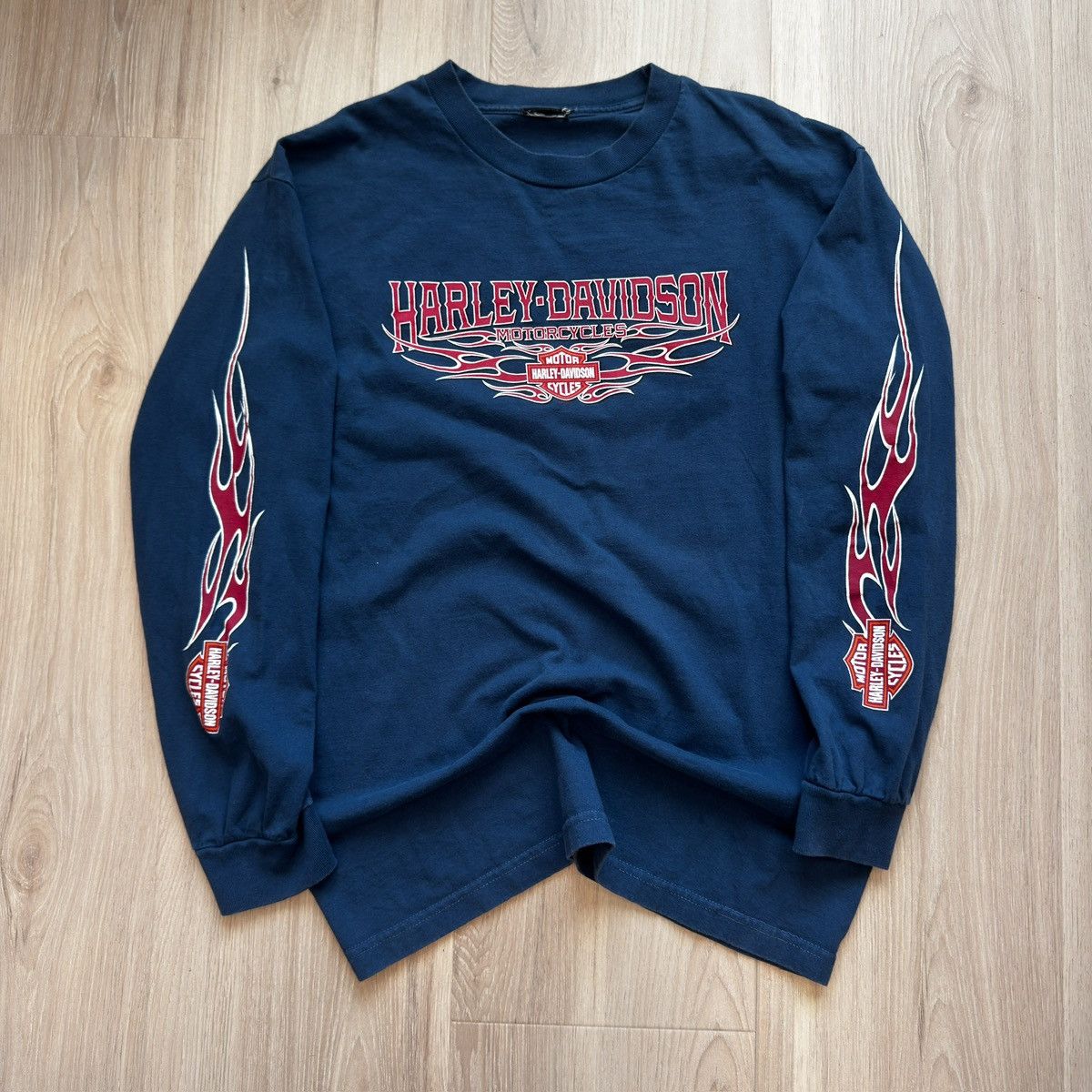 Harley Davidson × Vintage Vintage Harley Davidson Blue Flame Long