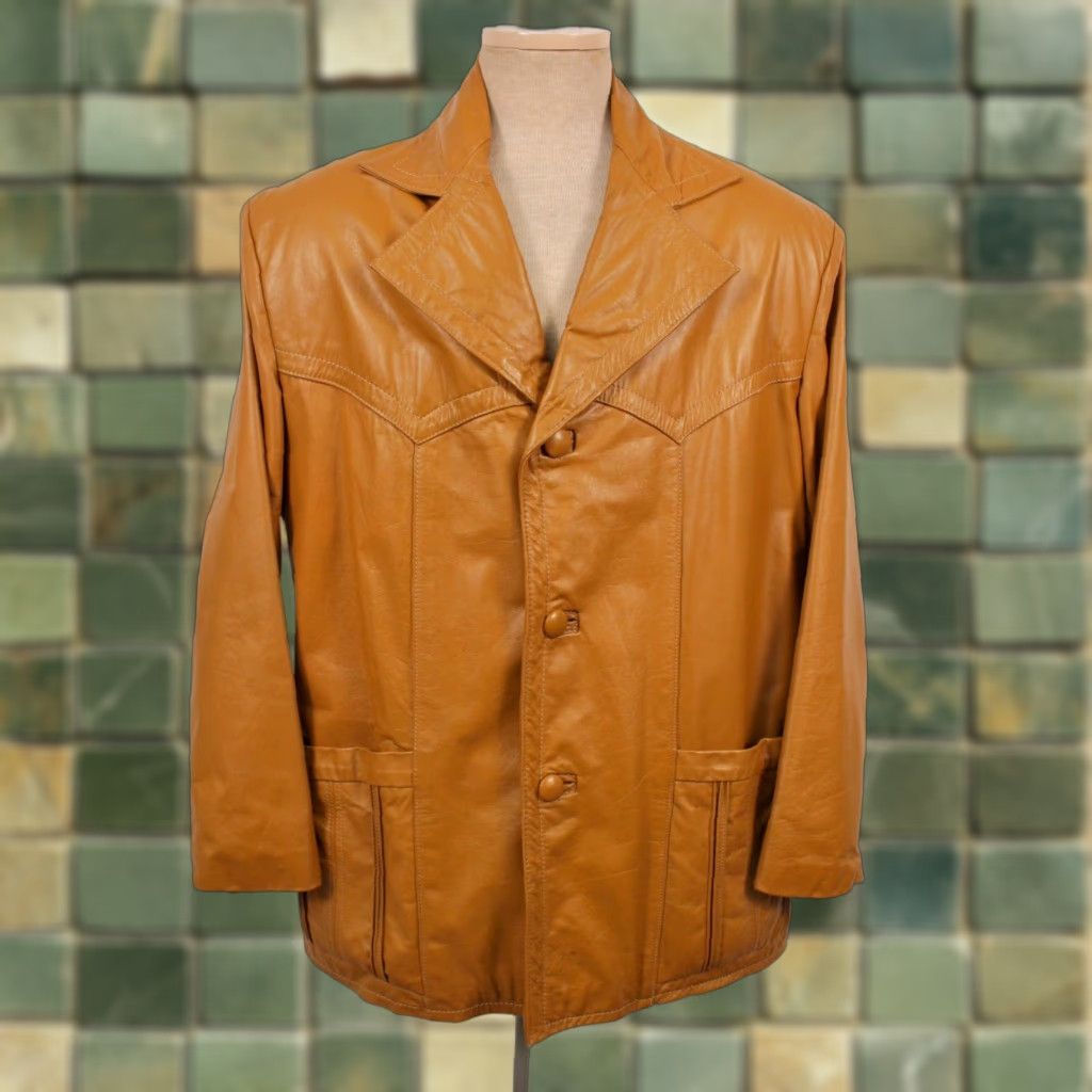 Vintage VINTAGE Mens Western Leather Jacket Sz 44 1970s Brown / Tan Tregos Disco Look 70s Leather Jacket Mens Size US S / EU 44-46 / 1 - 1 Thumbnail