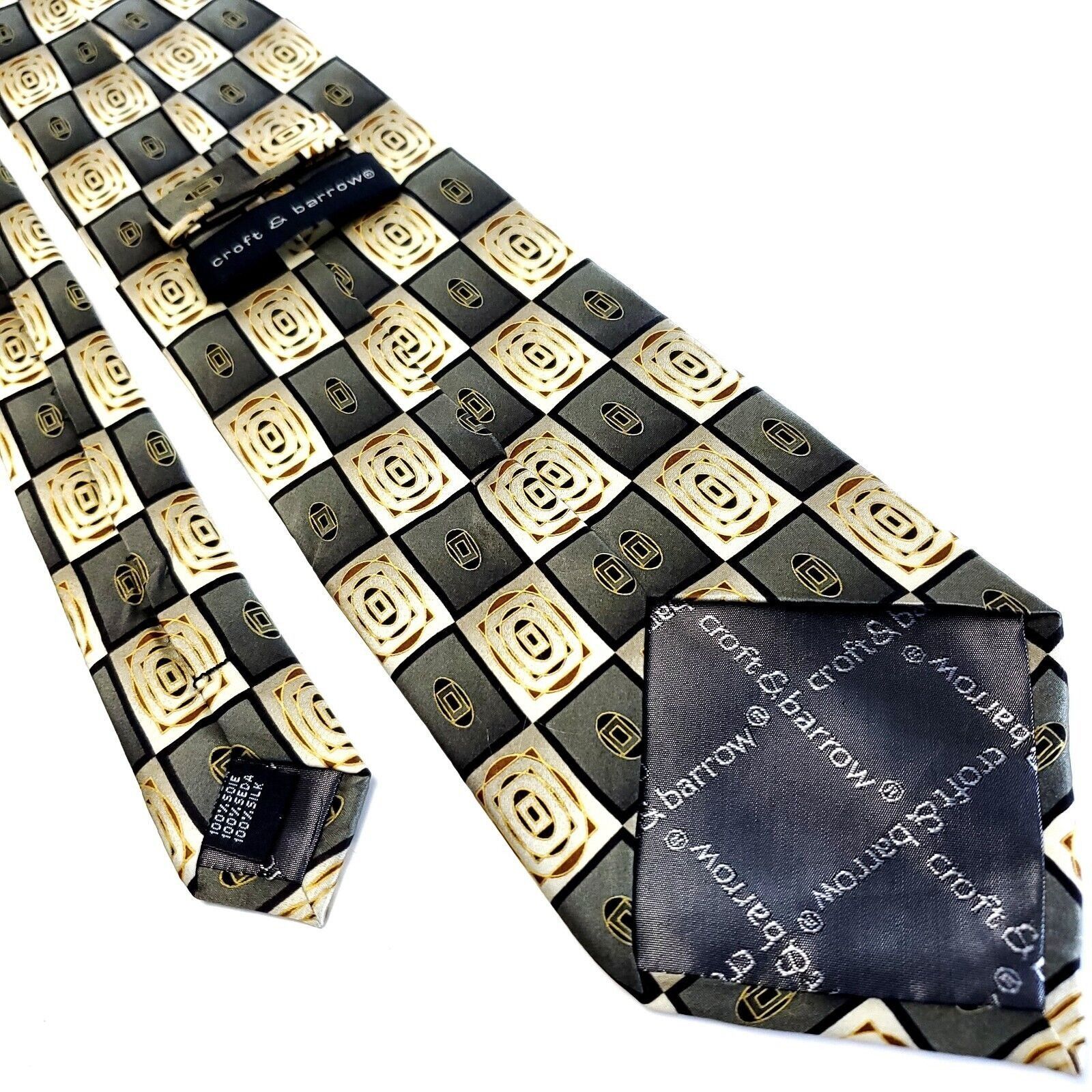 Croft & Barrow Croft & Barrow Green Beige Silk Tie Woven Wide Check Size ONE SIZE - 3 Thumbnail
