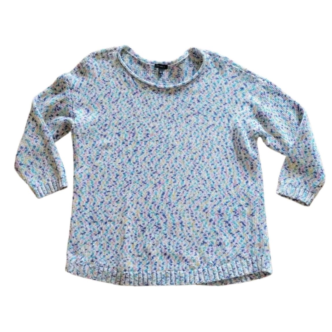 Talbots Talbots Sweater Top Womens M White Purple V Neck Chunky Knit Casual Pullover 3/4 Sleeves Rolled neckline Size M / US 6-8 / IT 42-44 - 2 Thumbnail