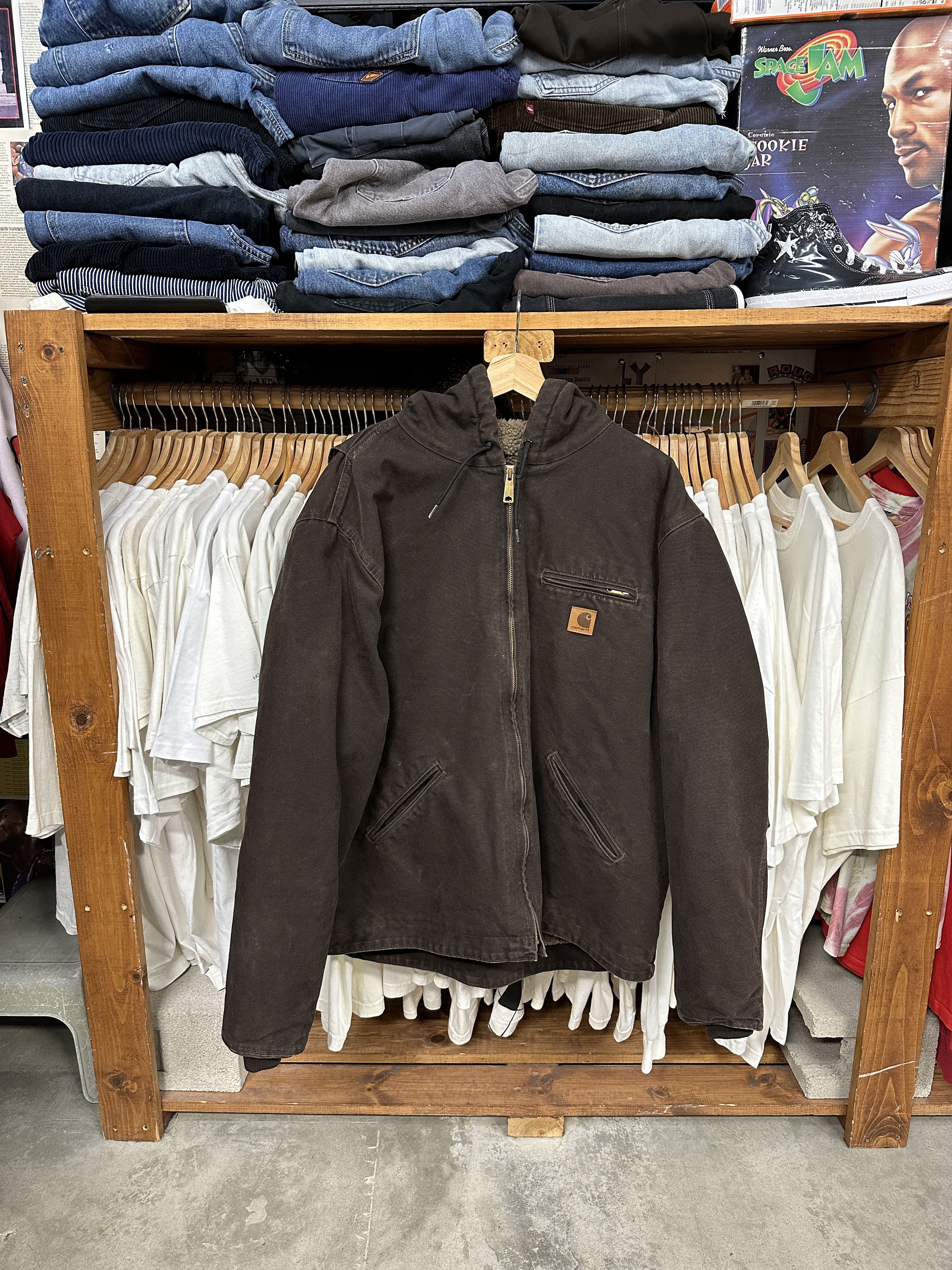 Image of Vintage Carhartt Hooded Jacket J141 in Brown, Men's (Size XL)