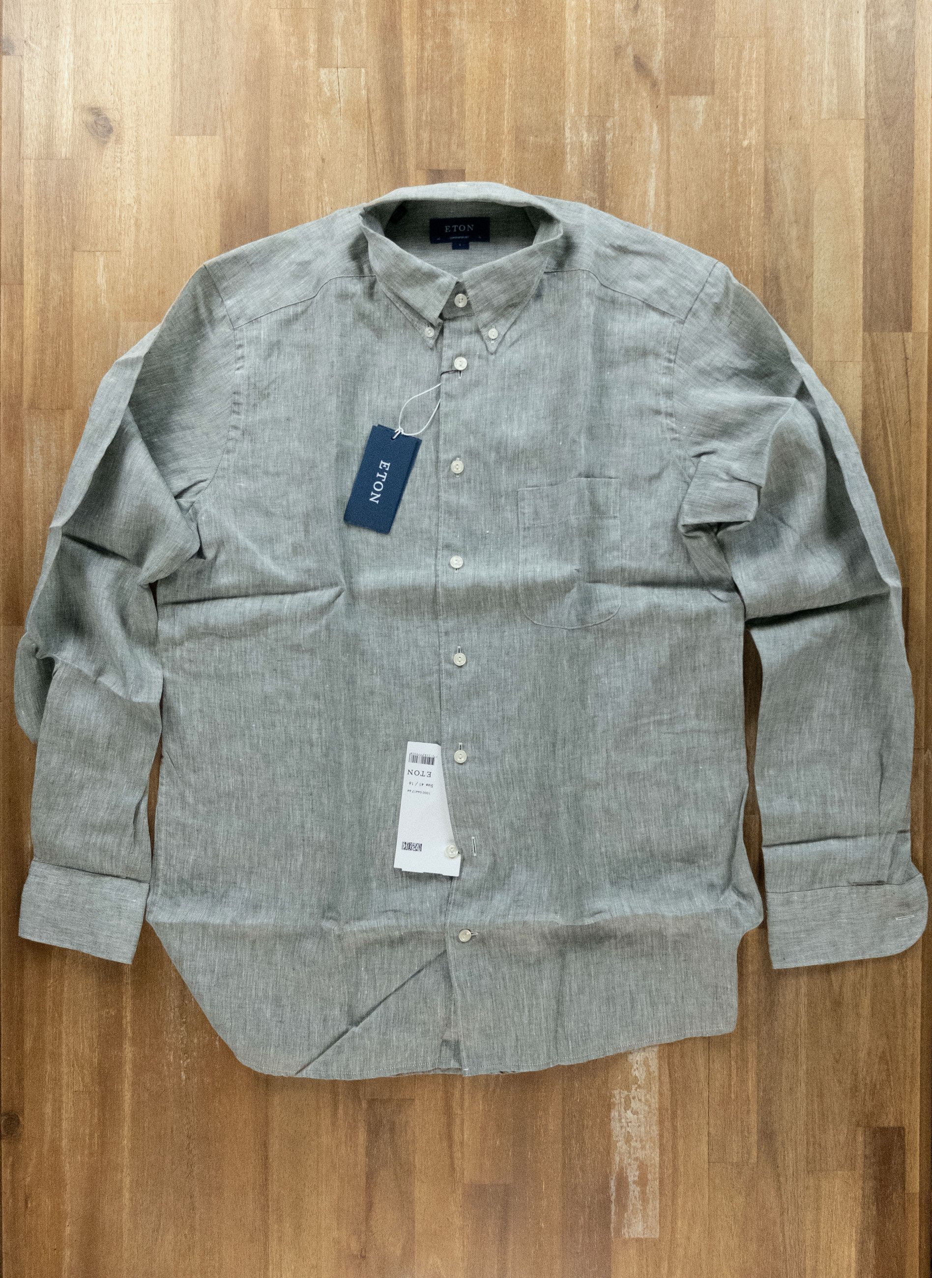 Eton ETON of Sweden contemporary fit green gray linen shirt Large Size US L / EU 52-54 / 3 - 9 Thumbnail