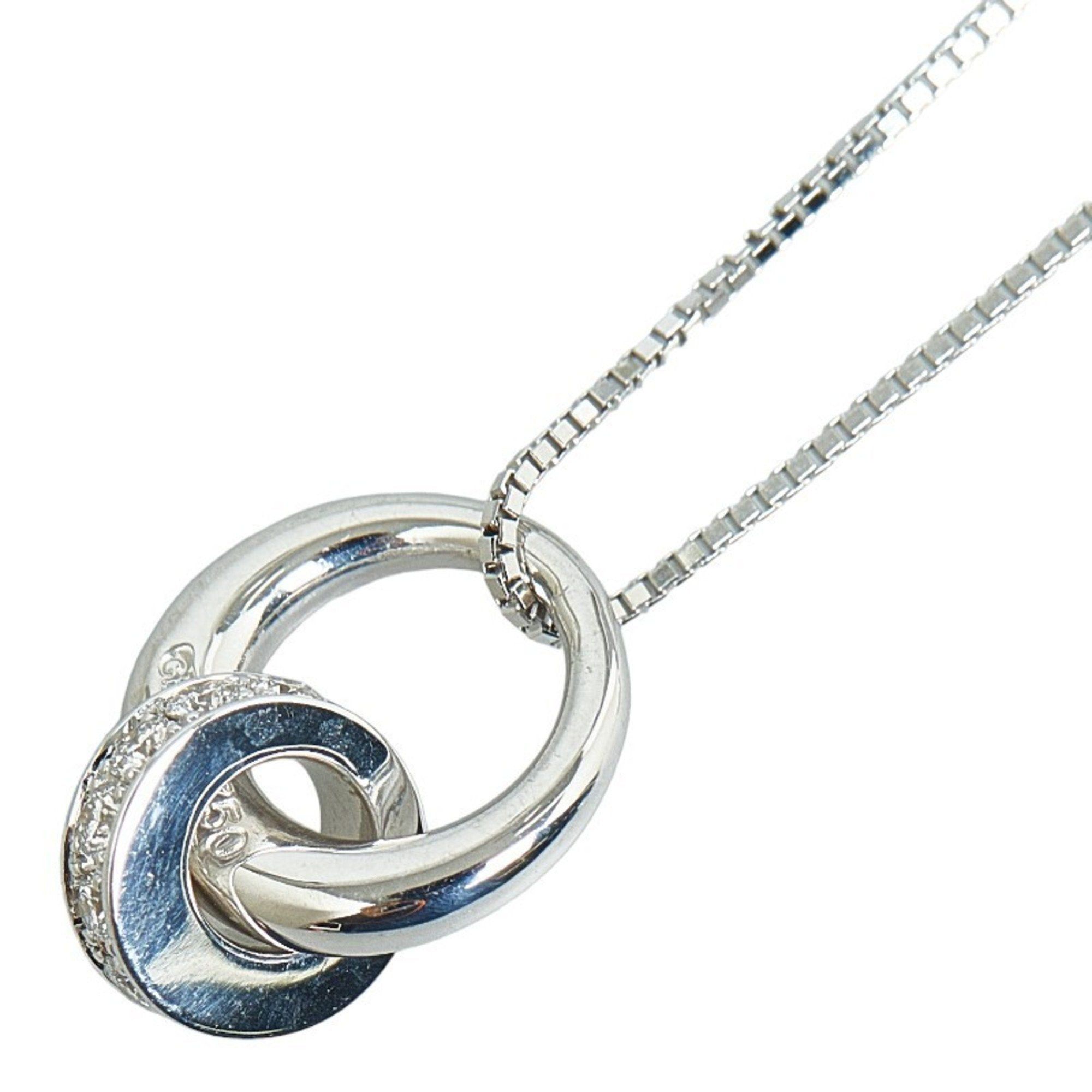 image of Celine K18Wg White Gold Diamond Ring Venetian Chain Necklace Women's in Silver