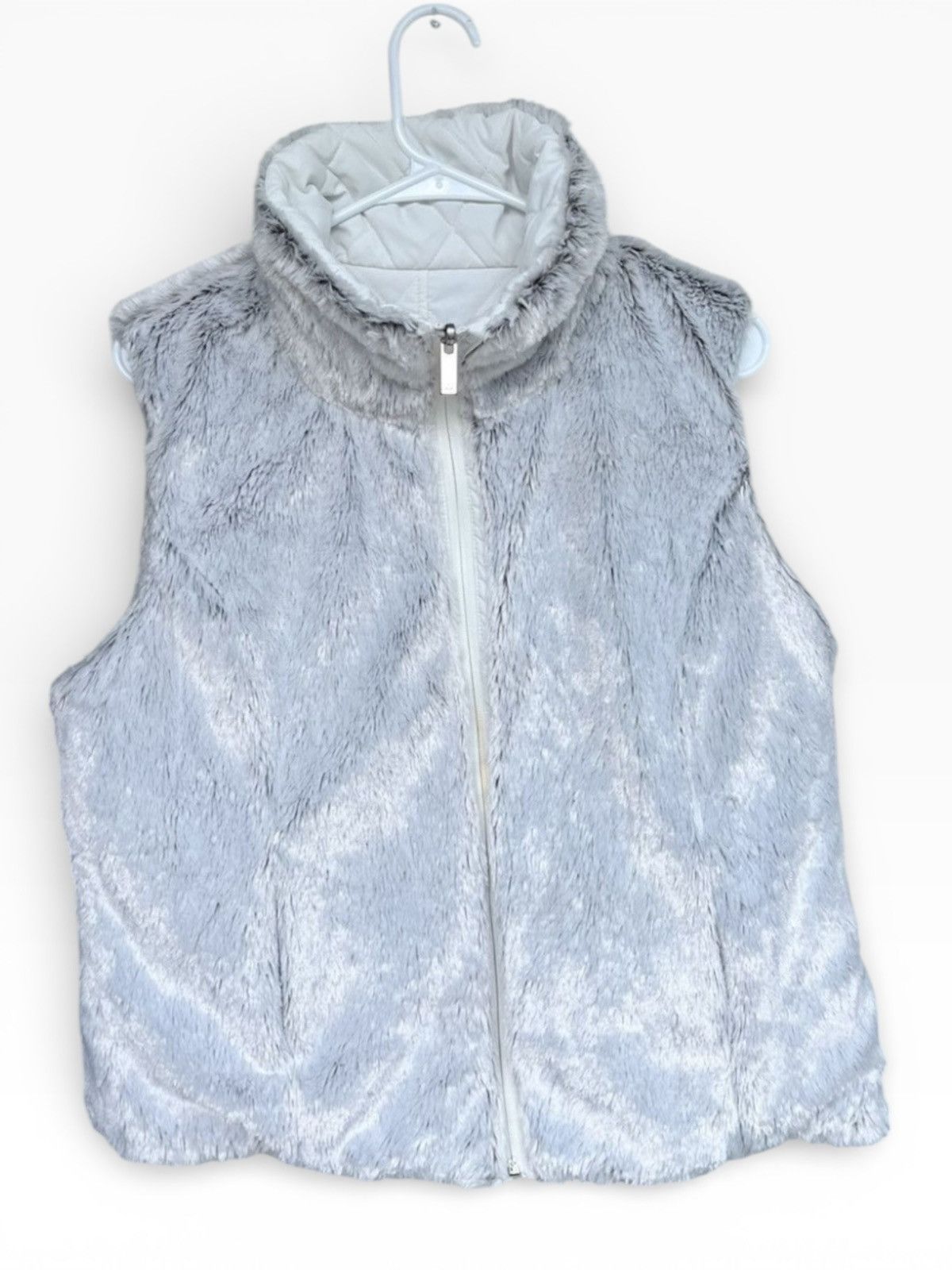 Vintage Silver Faux Fur Zip-Up Vest L Size L / US 10 / IT 46 - 3 Thumbnail