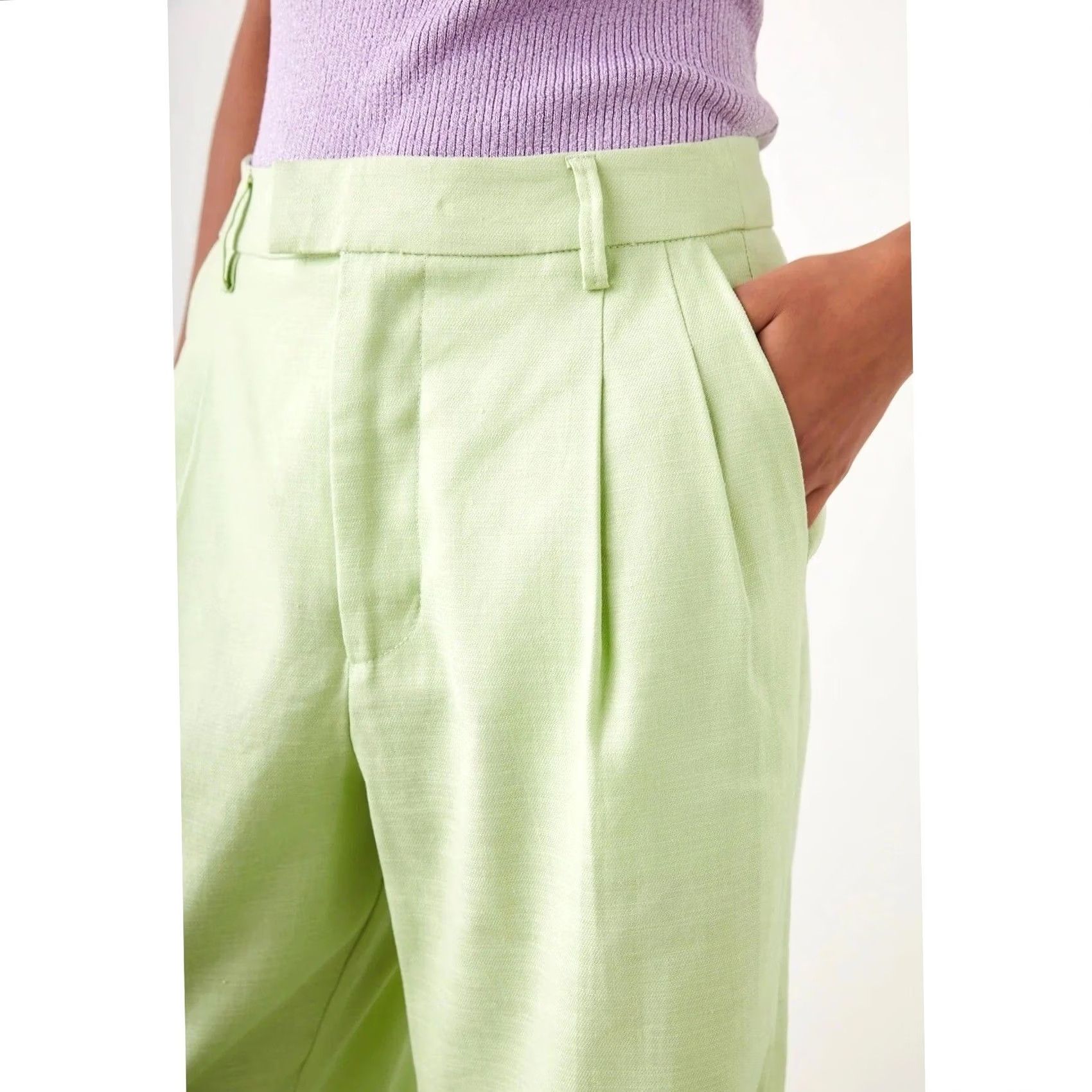 Rails Rails Marnie Pants Womens Size 10 Pleated Wide-Leg Linen Blend Green 30 Inseam Dress Pants Casual Workwear Mens Womens Girls Teens Size 32" / US 10 / IT 46 - 4 Thumbnail
