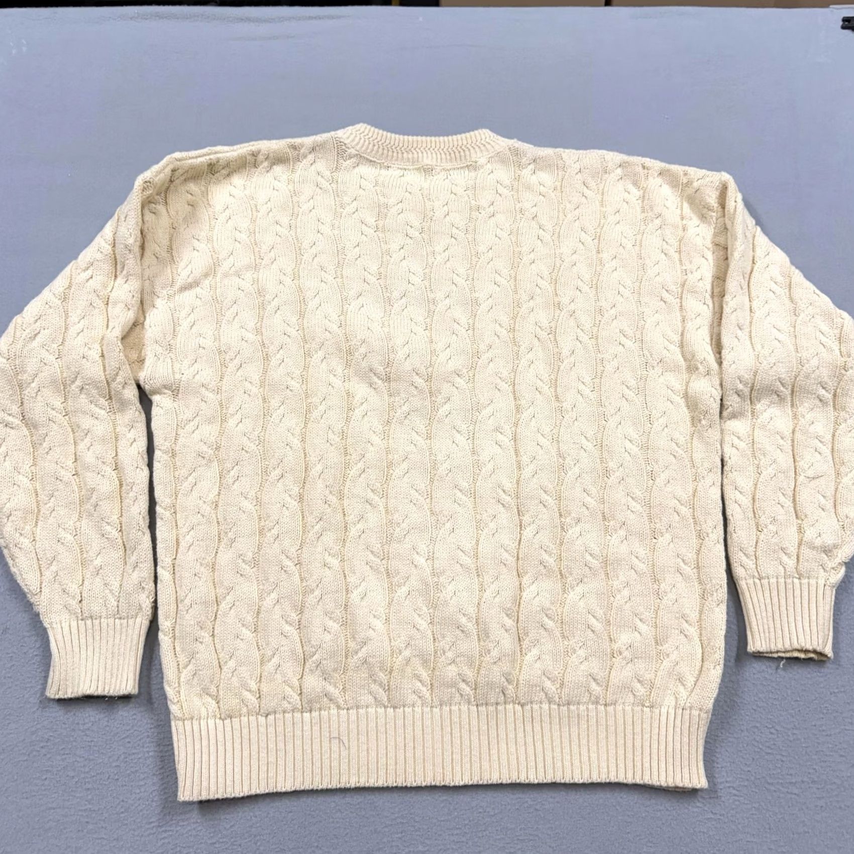 Vintage Peconic Bay Traders Sweater Mens XL White Cable Knit Cotton Crewneck Pullover Size US XL / EU 56 / 4 - 3 Thumbnail