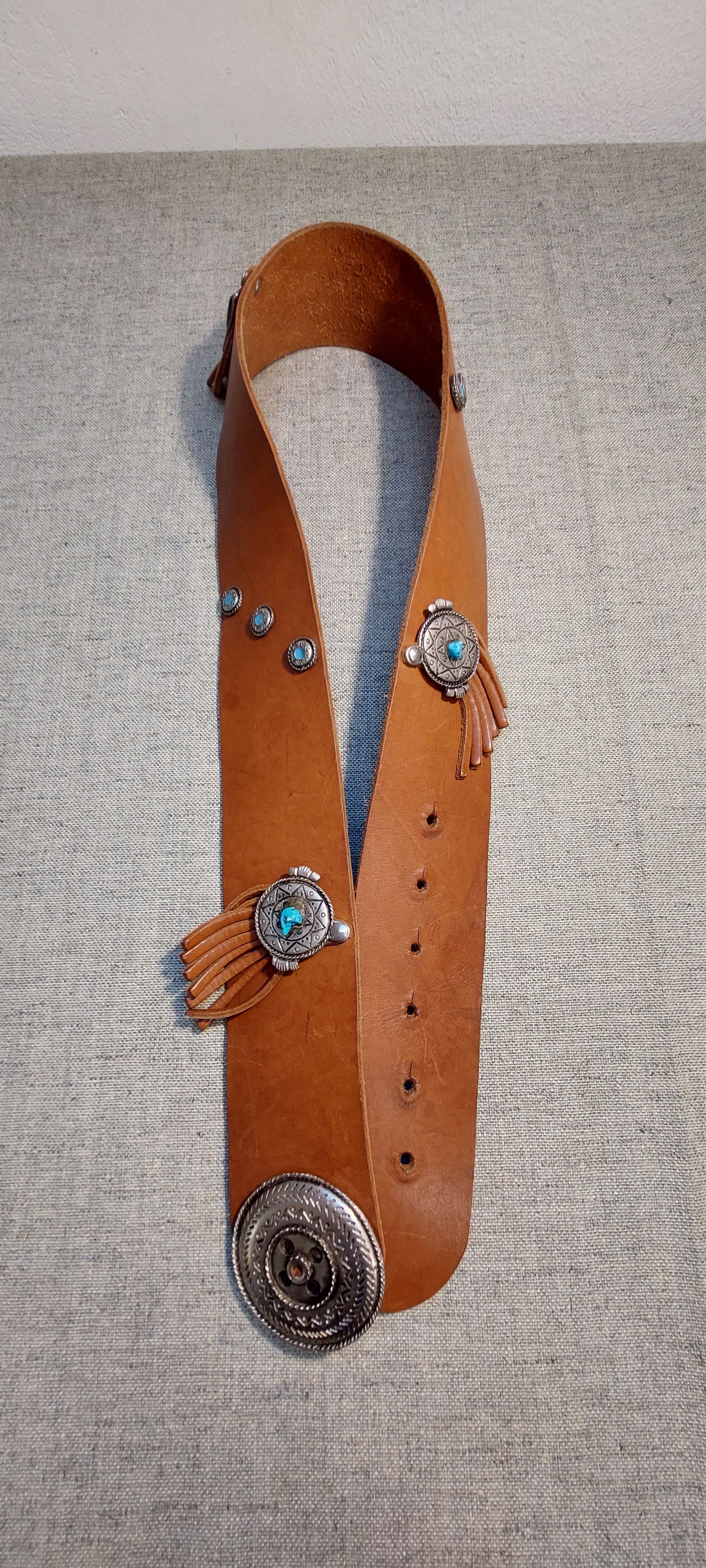 Vintage Vintage Western Leather Belt w/ Turquoise Conchos Size ONE SIZE - 4 Thumbnail