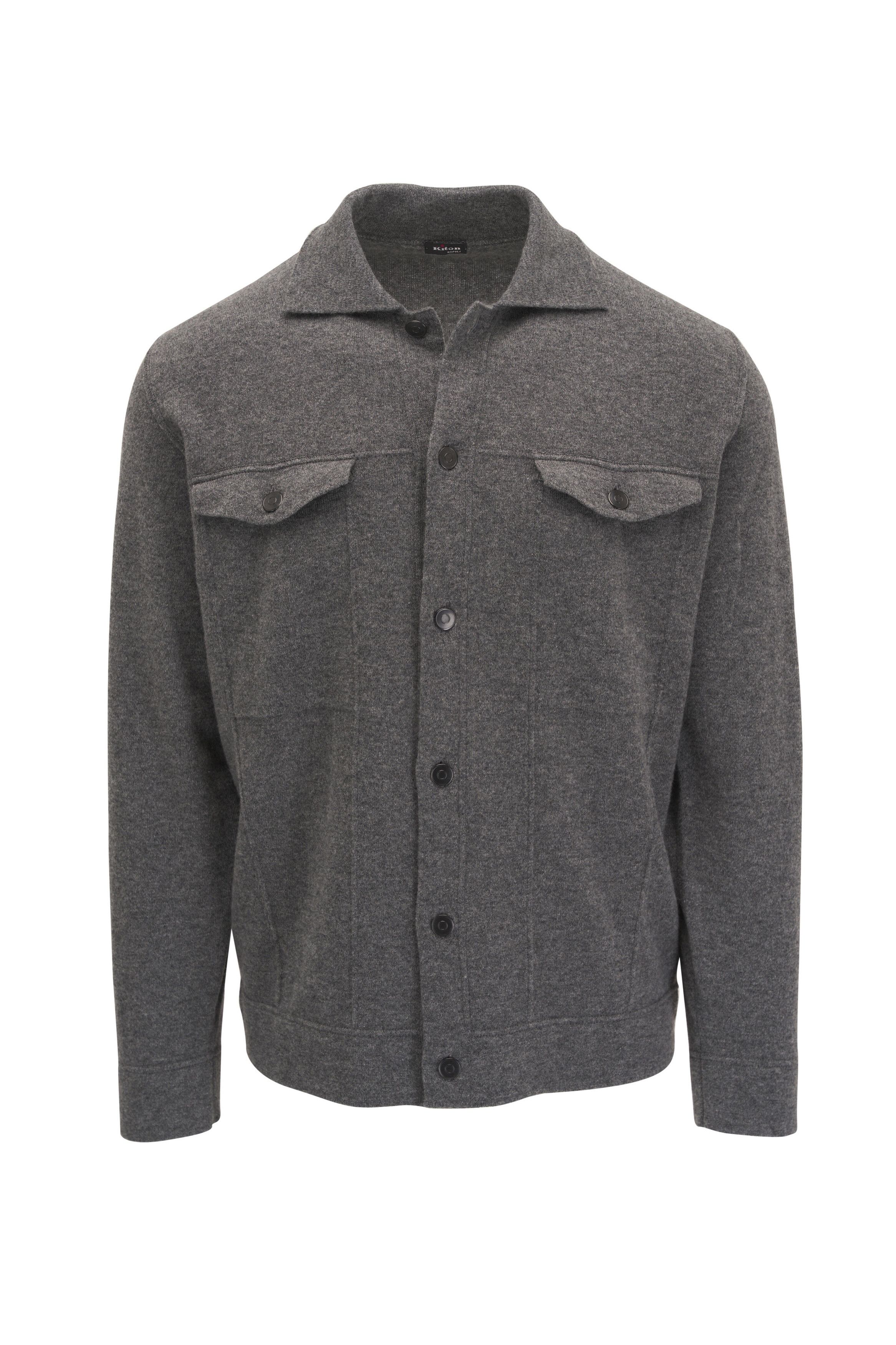 Kiton o1mtch0225 Cashmere Button Down Shirt in Grey Size US XL / EU 56 / 4 - 1 Thumbnail