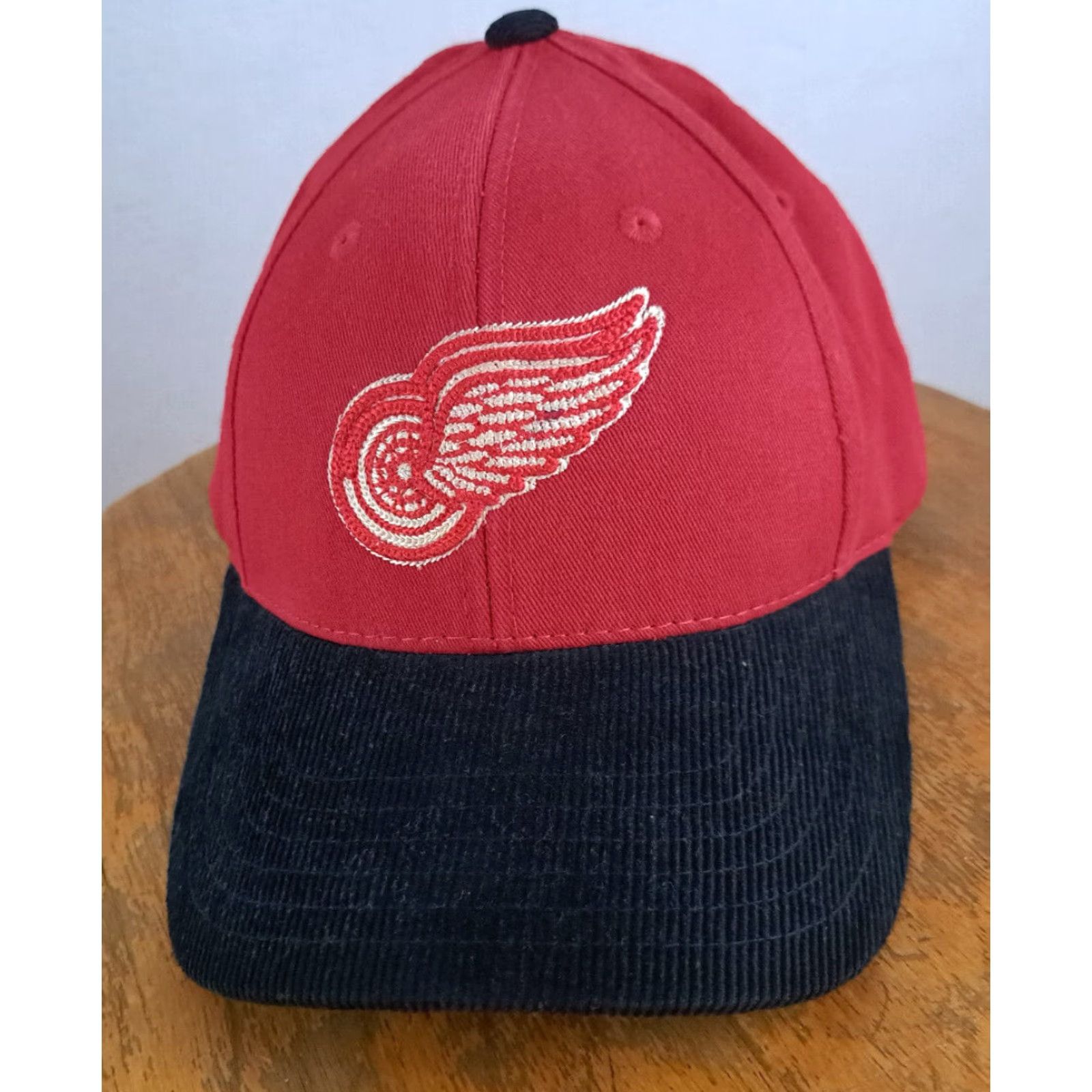 American Needle American Needle Detroit Red Wings Corduroy Brim&Leather Adjustable Hat Unisex Adults Hockey Embroidered Bob Probert Red&Black X-Fine Cap Size ONE SIZE - 2 Thumbnail