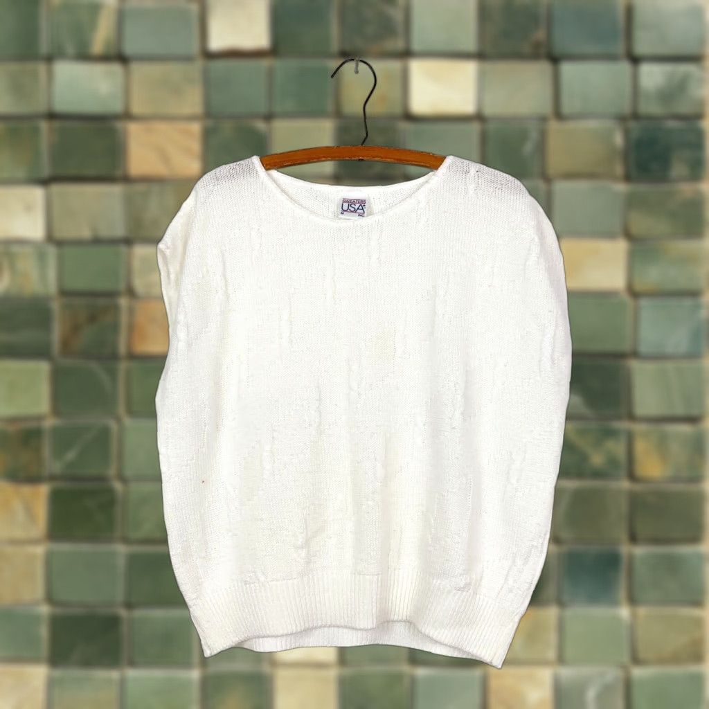 Vintage Vintage 80s Sweaters USA White Sleeveless Cap Sleeve Medium Shirt Womens Size M / US 6-8 / IT 42-44 - 1 Thumbnail