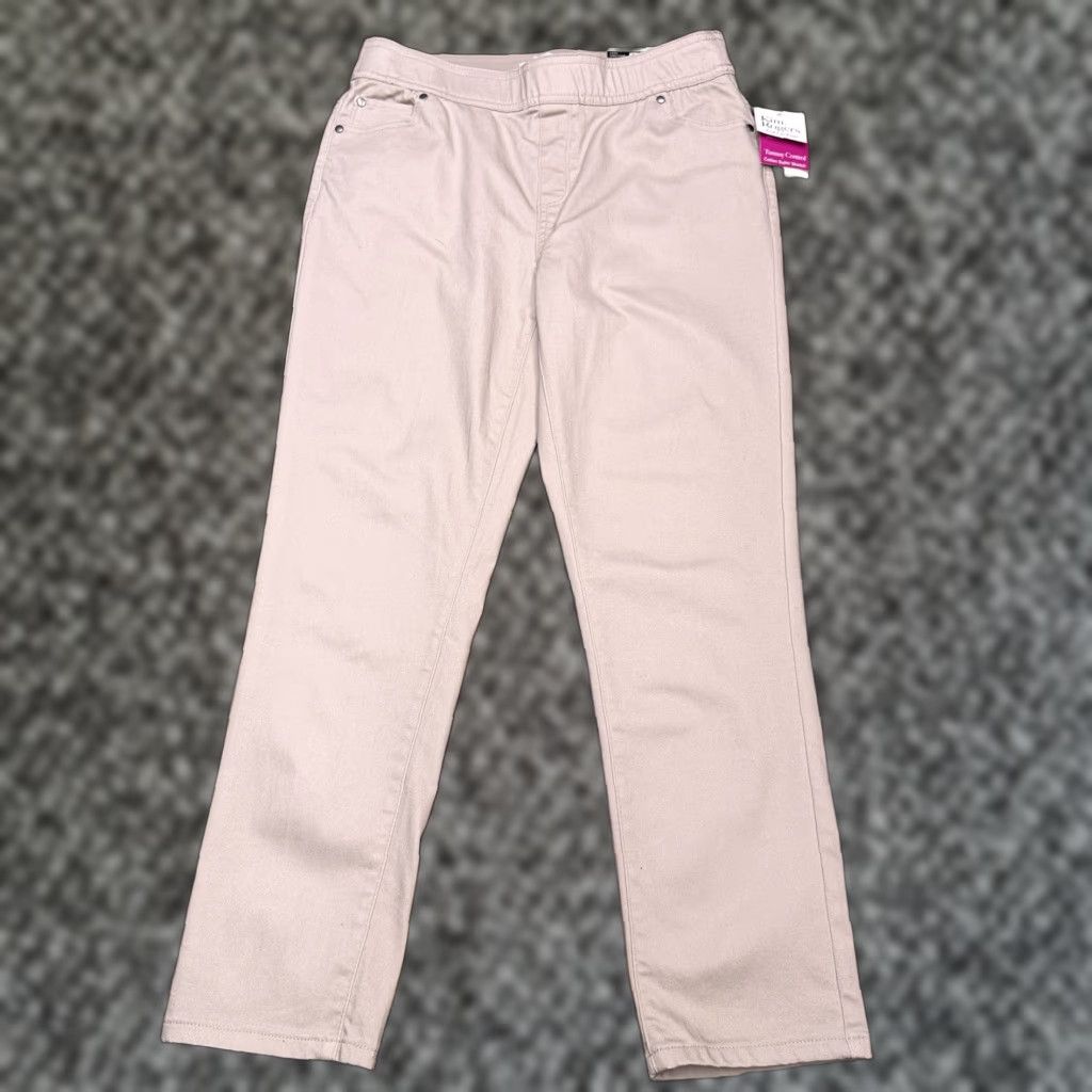 Vintage Kim Rogers Pants Straight Womens 6PS Pull On Stretch Satin Cotton Blend 24.5 Inseam Casual Chino Tummy Control Size 28" / US 6 / IT 42 - 1 Thumbnail
