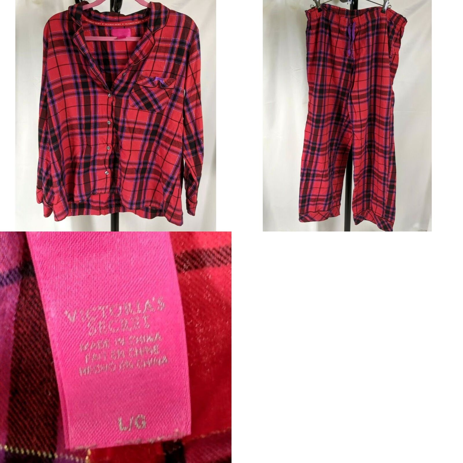 Victoria's Secret Victoria's Secret VS Red Plaid Shimmer Cotton Flannel PJ Pajama Set L/G Women Red 90s? Size ONE SIZE - 8 Thumbnail