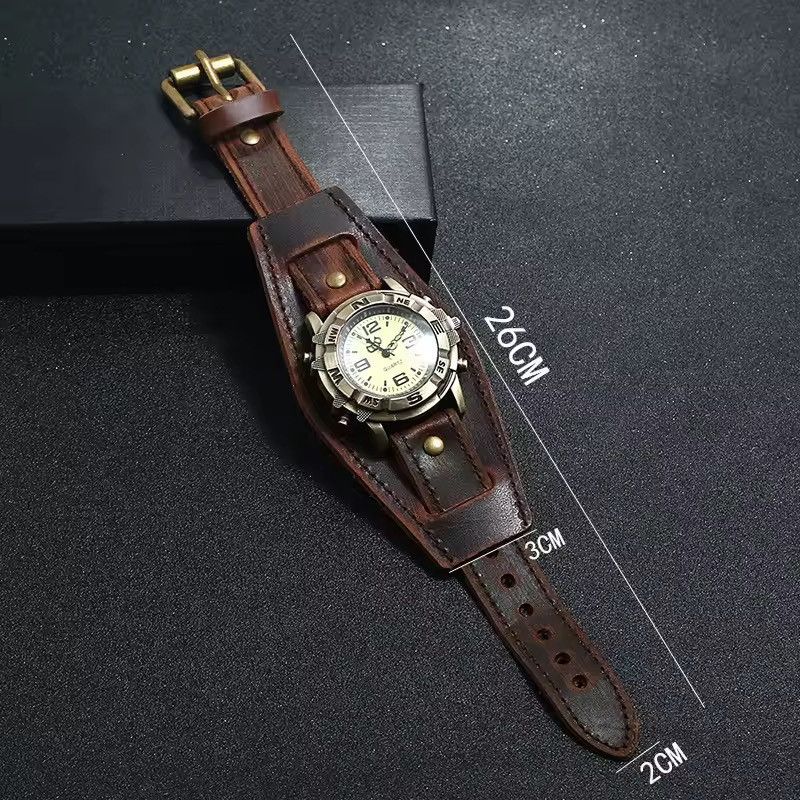 Jewelry Round Quartz Watch With Leather Band Size ONE SIZE - 2 Thumbnail