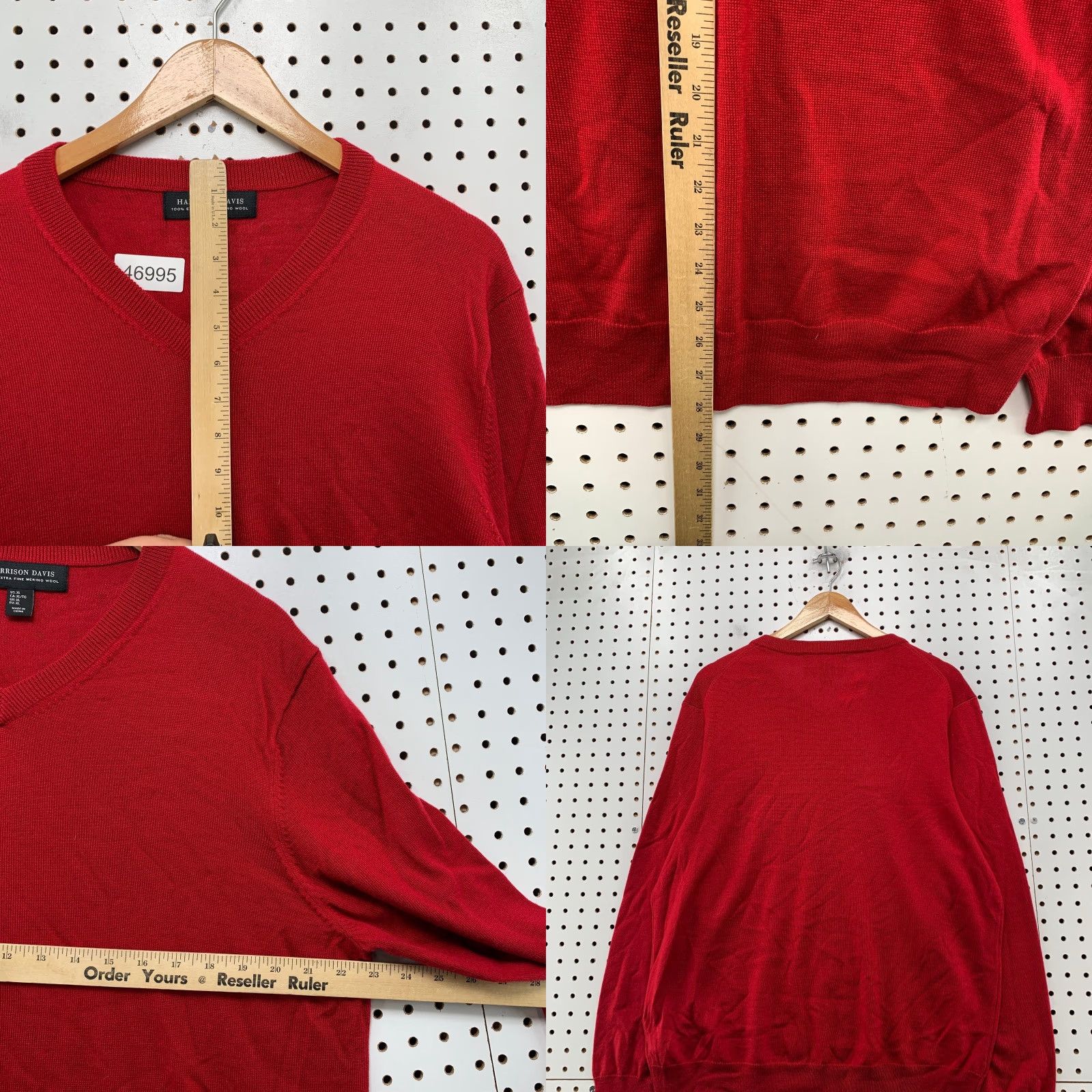 Vintage Harrison Davis Merino Wool Sweater Mens XL Red Lightweight V Neck Long Sleeve Size US XL / EU 56 / 4 - 8 Thumbnail