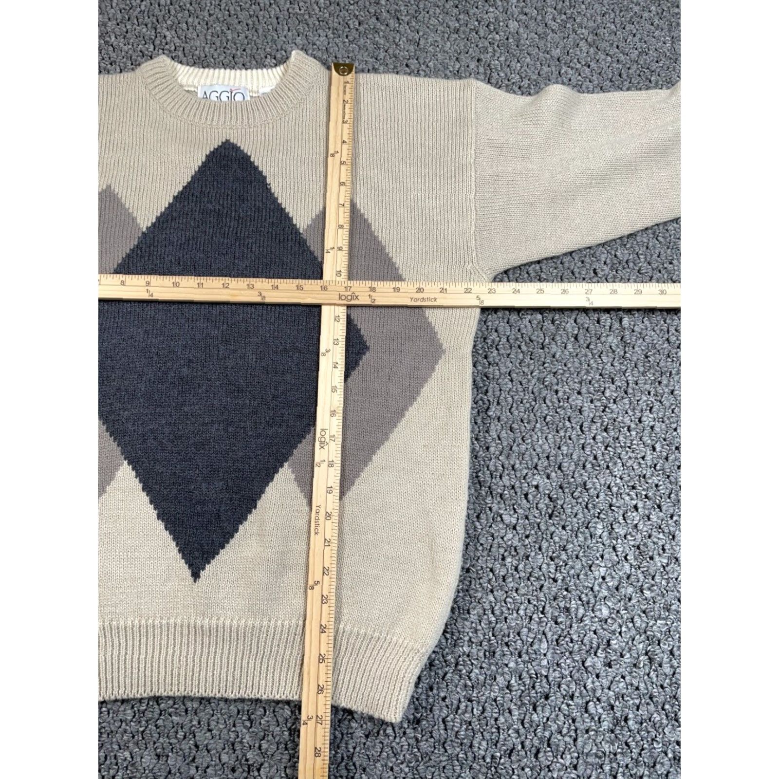 Vintage VINTAGE Argyle Sweater Adult Medium Beige Wool Acrylic Knit Aggio Pattern 90s Preppy Retro Casual Pullover Mens Size US M / EU 48-50 / 2 - 5 Thumbnail