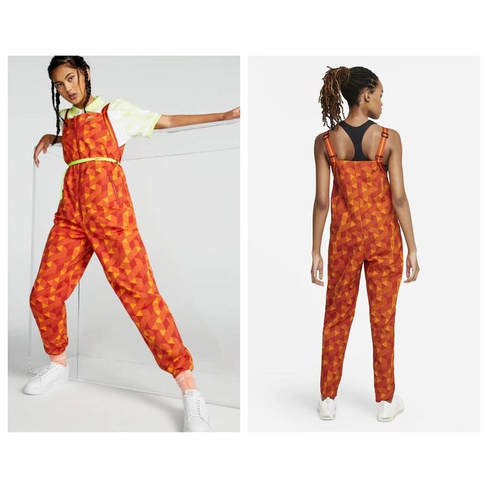 Women's Nike Sportswear Icon Clash Jumpsuit Small Red Gold Loose Fit Gym  Casual