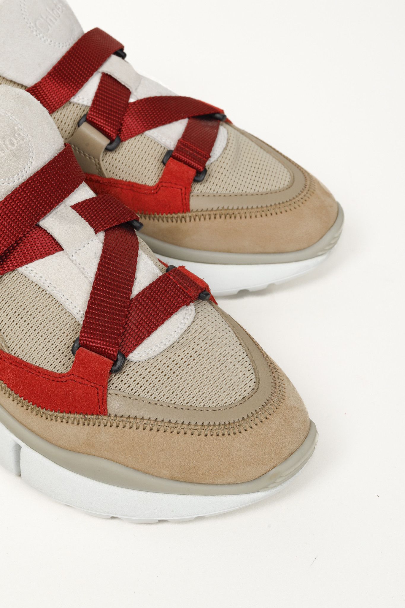 Chloe Chloe Sonnie Beige Leather Red Strap Trainers Size US 7 / IT 37 - 6 Thumbnail