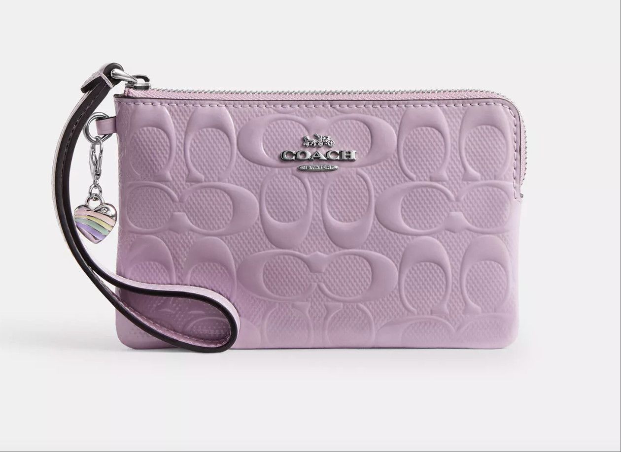 Coach Corner Zip Wristlet In Signature Leather Heart Charm CDF04 Size ONE SIZE - 7 Thumbnail