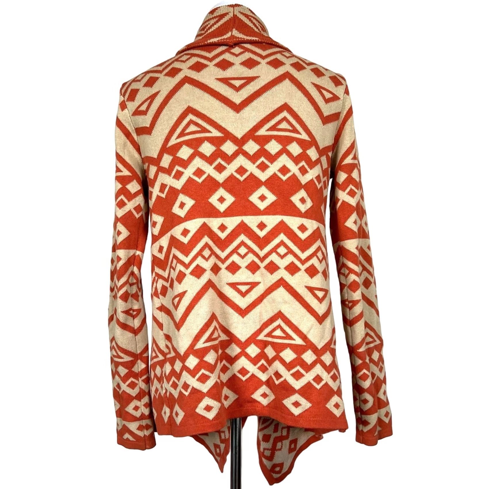 Vintage THML Cardigan Geometric Orange Beige Sweater Open Front Waterfall Women Sz S Size S / US 4 / IT 40 - 4 Thumbnail