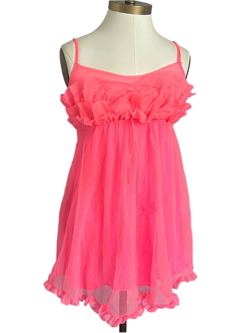 Vintage Vintage 60s Fluoro Pink Nylon Chiffon Babydoll Nightie - XS Size XS / US 0-2 / IT 36-38 - 2 Thumbnail