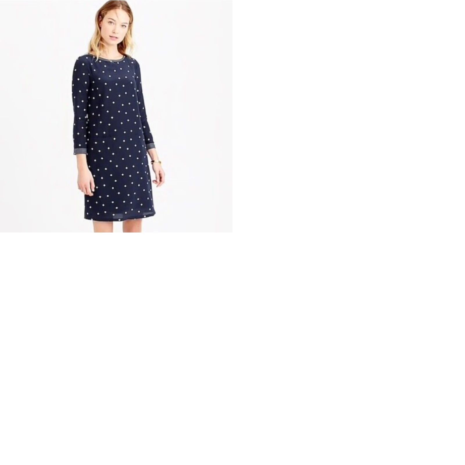 J.Crew J.CREW Dress Blue Polka Dot Silk Lined Shift 2 Womens Knee Length 3/4 Sleeve Collared Zip Vintage No Size XS / US 0-2 / IT 36-38 - 9 Thumbnail