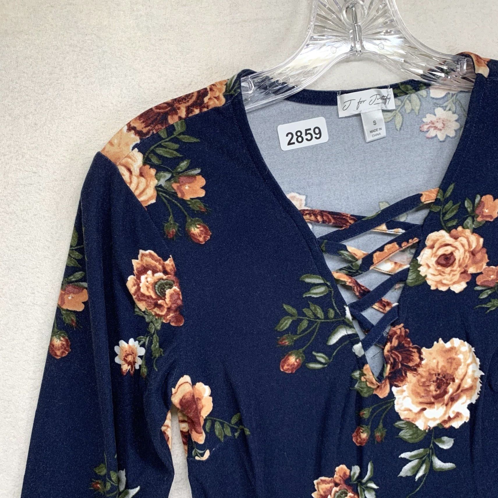 Vintage J for Justify Women Top Long Sleeve Floral Blue V-Neck Pullover XS S Size S / US 4 / IT 40 - 7 Thumbnail