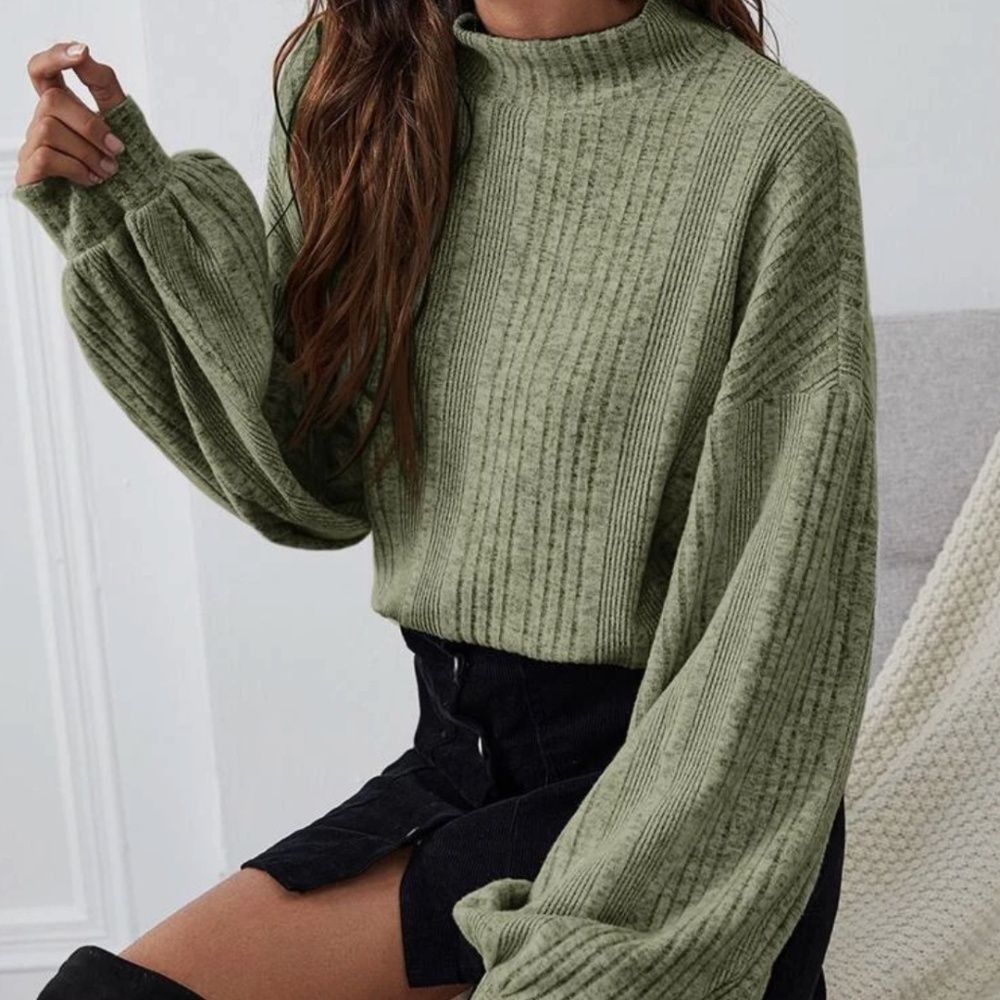 Shein SHEIN SZ S Essnce Funnel Neck Lantern Sleeve Rib-knit sweter Size S / US 4 / IT 40 - 1 Thumbnail