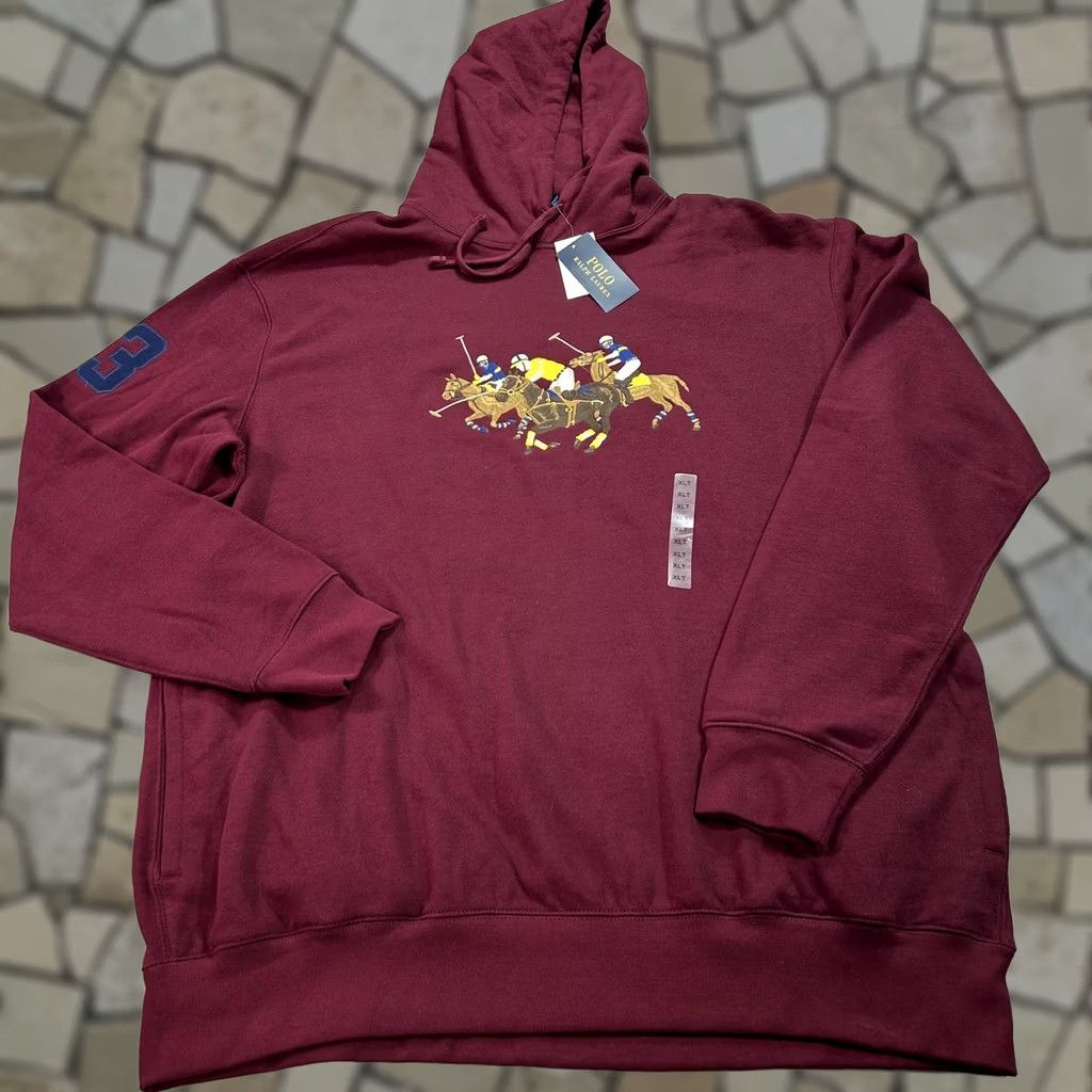 Polo Ralph Lauren Polo Ralph Lauren Hoodie Mens XLT Red Embroidered Polo Match Graphic Print Pocketed Fleece Sweatshirt Size US XL / EU 56 / 4 - 1 Thumbnail