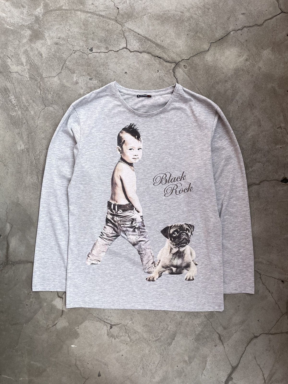 image of Vintage Mohawk Punk Baby 90's Long Sleeve Bootleg Shirt Y2K in Light Grey Graphite, Men's (Size XL)