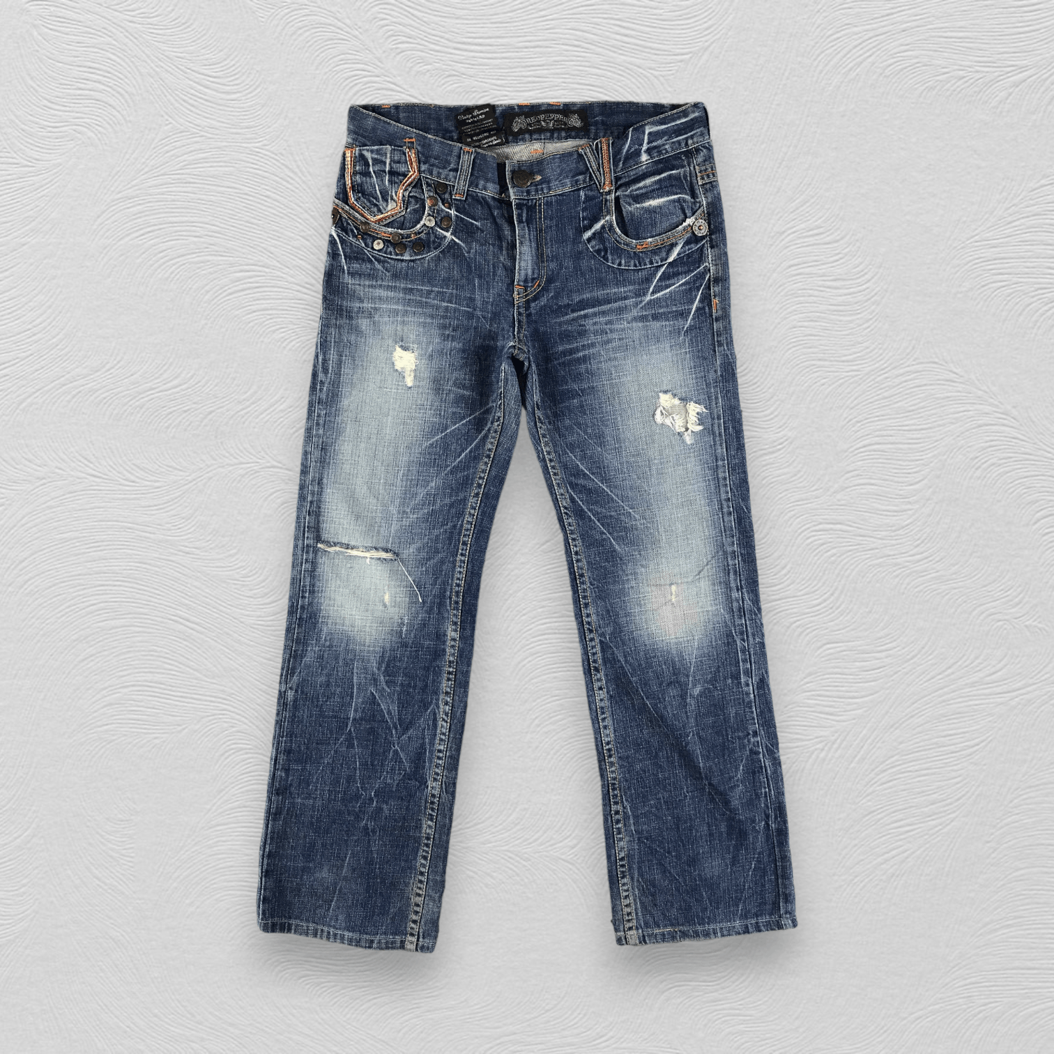 Japanese Brand Red Pepper Jeans Faded Blue Distressed Denim KJ1744 Size US 32 / EU 48 - 1 Thumbnail