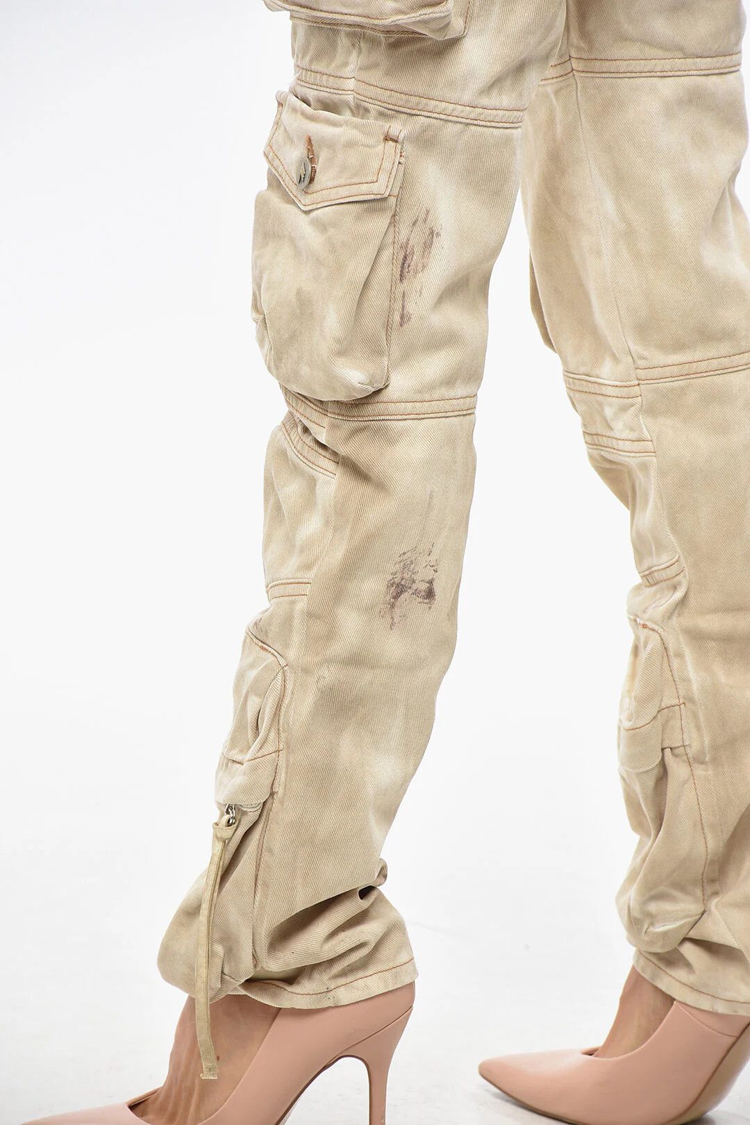 The Attico og1mm0426 Cotton Gabardine Cargo Pant in Beige Size 27" / US 4 / IT 40 - 2 Thumbnail