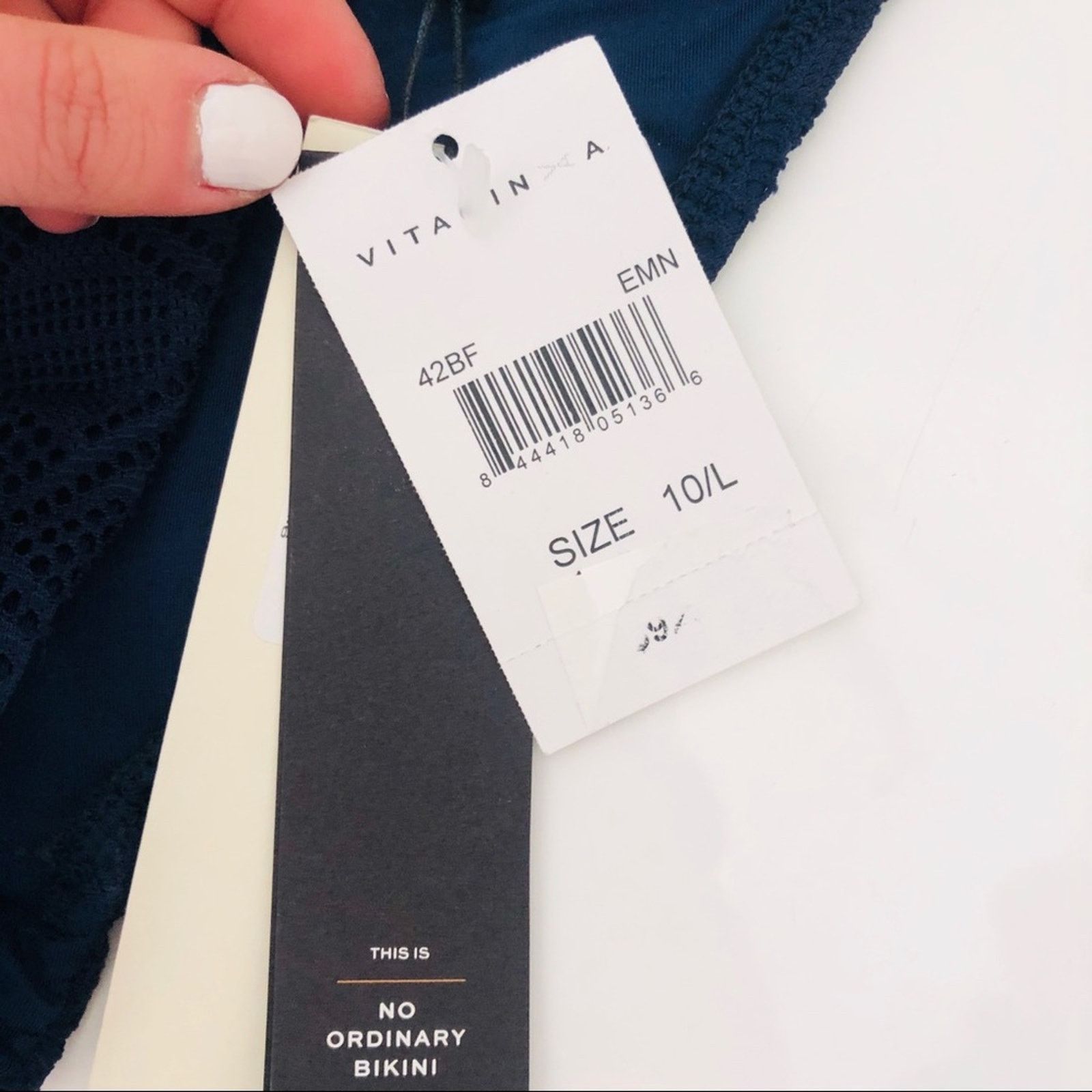 Anthropologie NEW VITAMIN A Navy Blue Textured Cutout Strap Bikini Bottom Size ONE SIZE - 4 Thumbnail