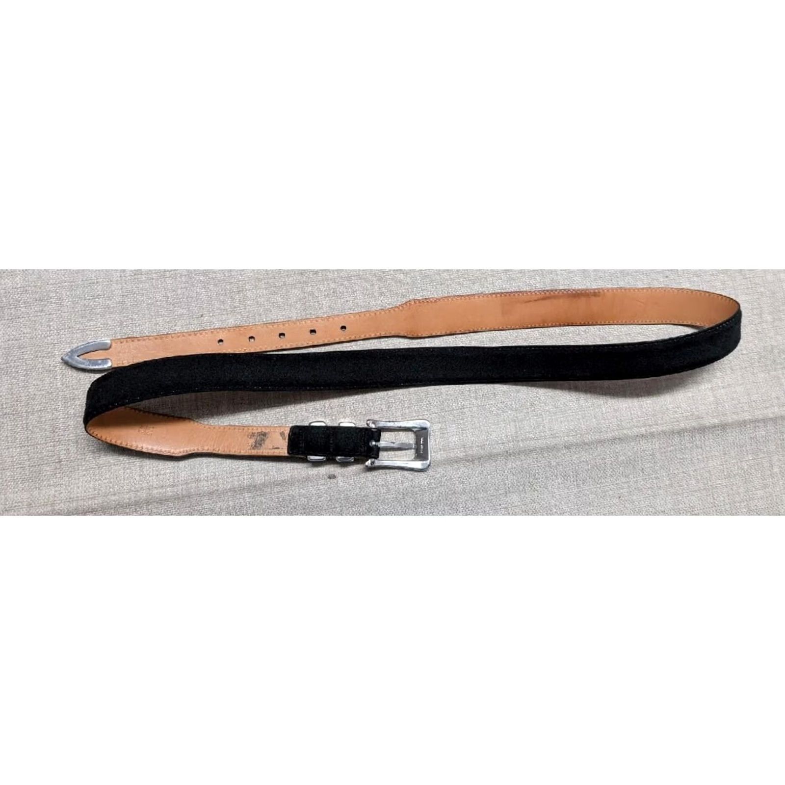 Vintage VINTAGE Martin Dingman belt 34 black leather SUEDE tapered dress belt Mens 42 1-1/8" end suede solid USA made Size 34 - 7 Thumbnail