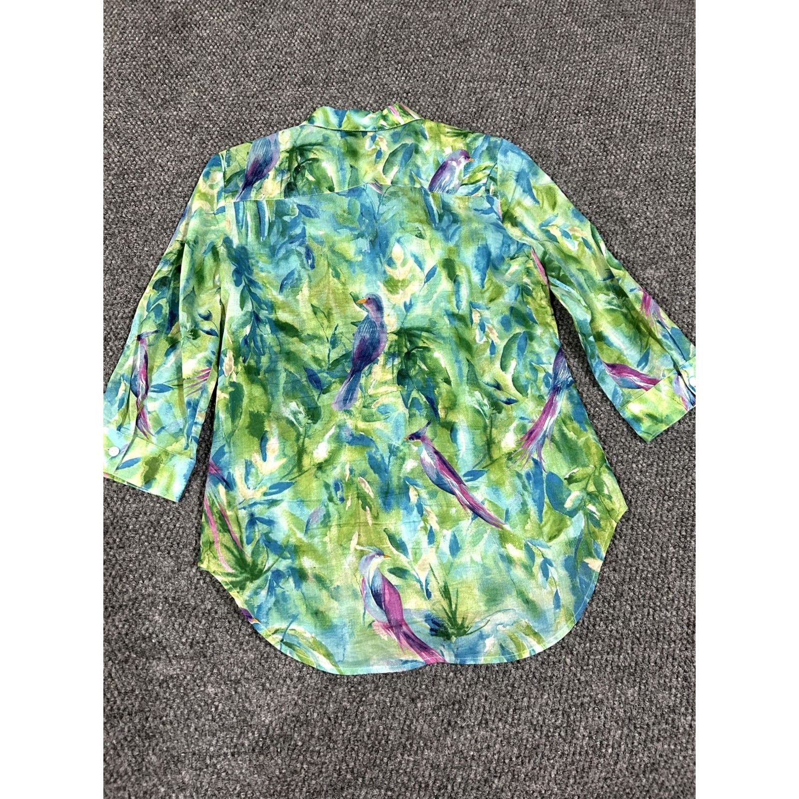 Vintage Chico's Shirt Womens 0 Green Bird Tropical Print Button Front 3/4 Sleeve Top Size XS / US 0-2 / IT 36-38 - 6 Thumbnail