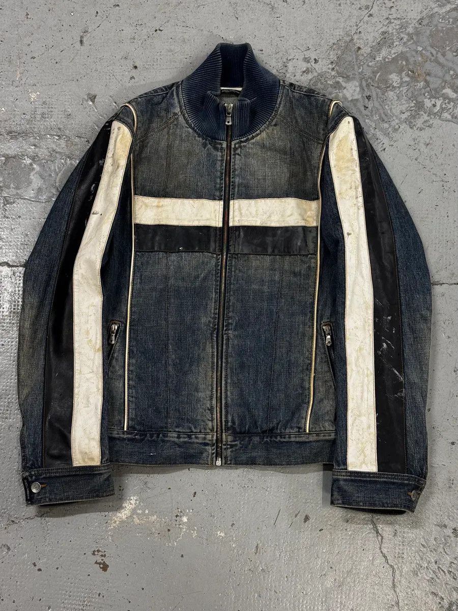 Dolce & Gabbana AW2005 Dolce & Gabbana Navy Hybrid Leather & Denim Jacket Size US M / EU 48-50 / 2 - 1 Thumbnail
